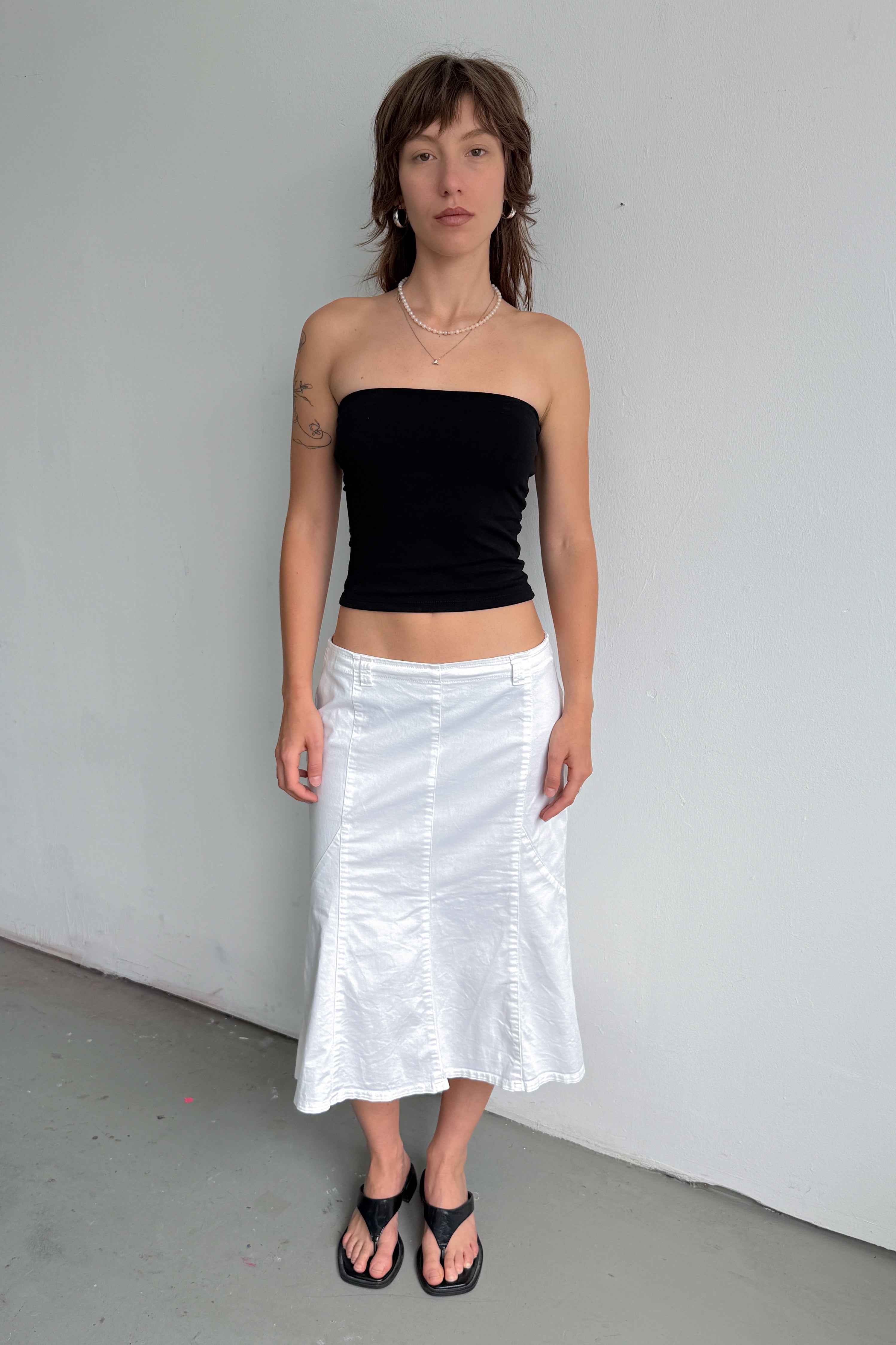 White Midi Skirt With Loops Cotton - Size L