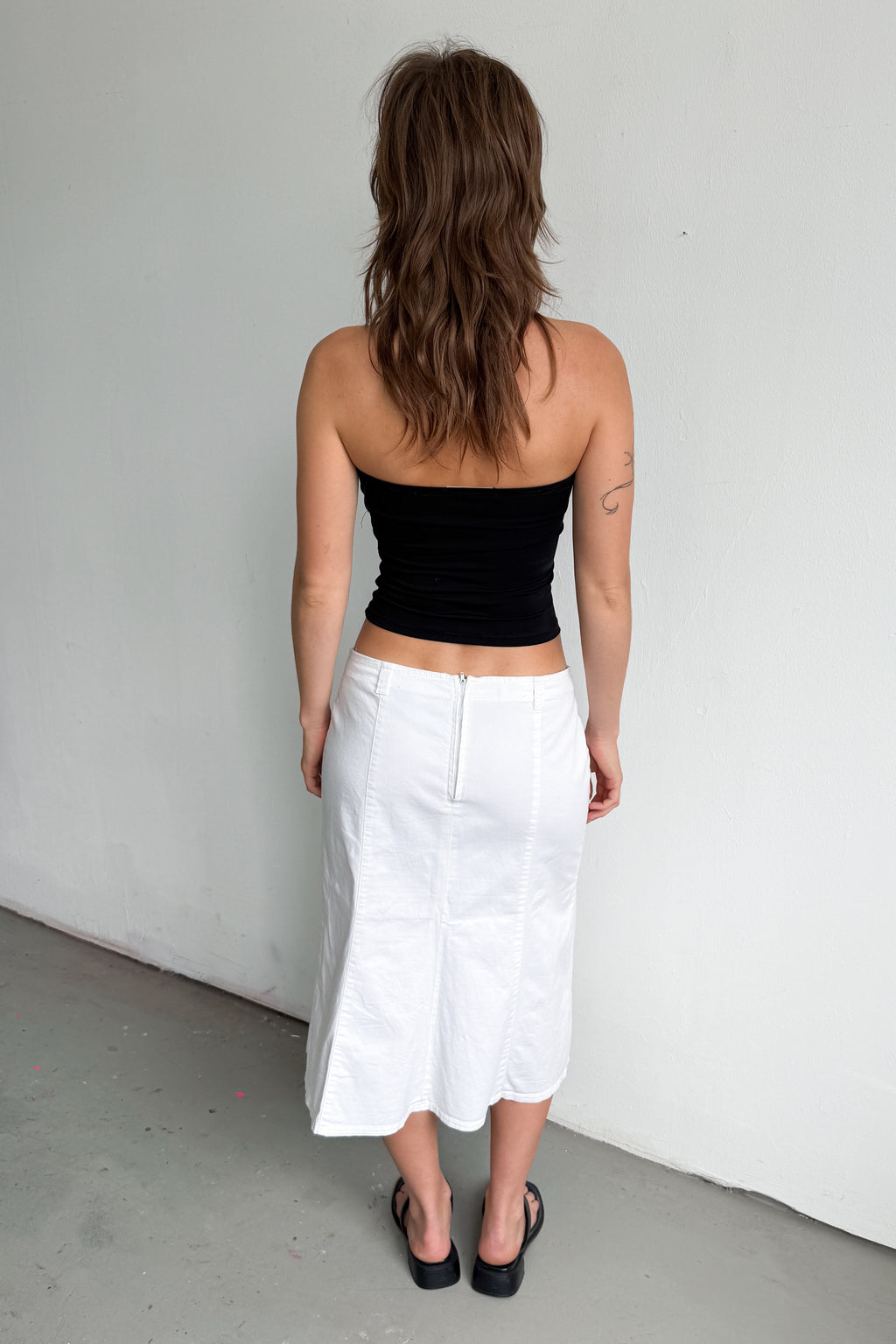 White Midi Skirt With Loops Cotton - Size L