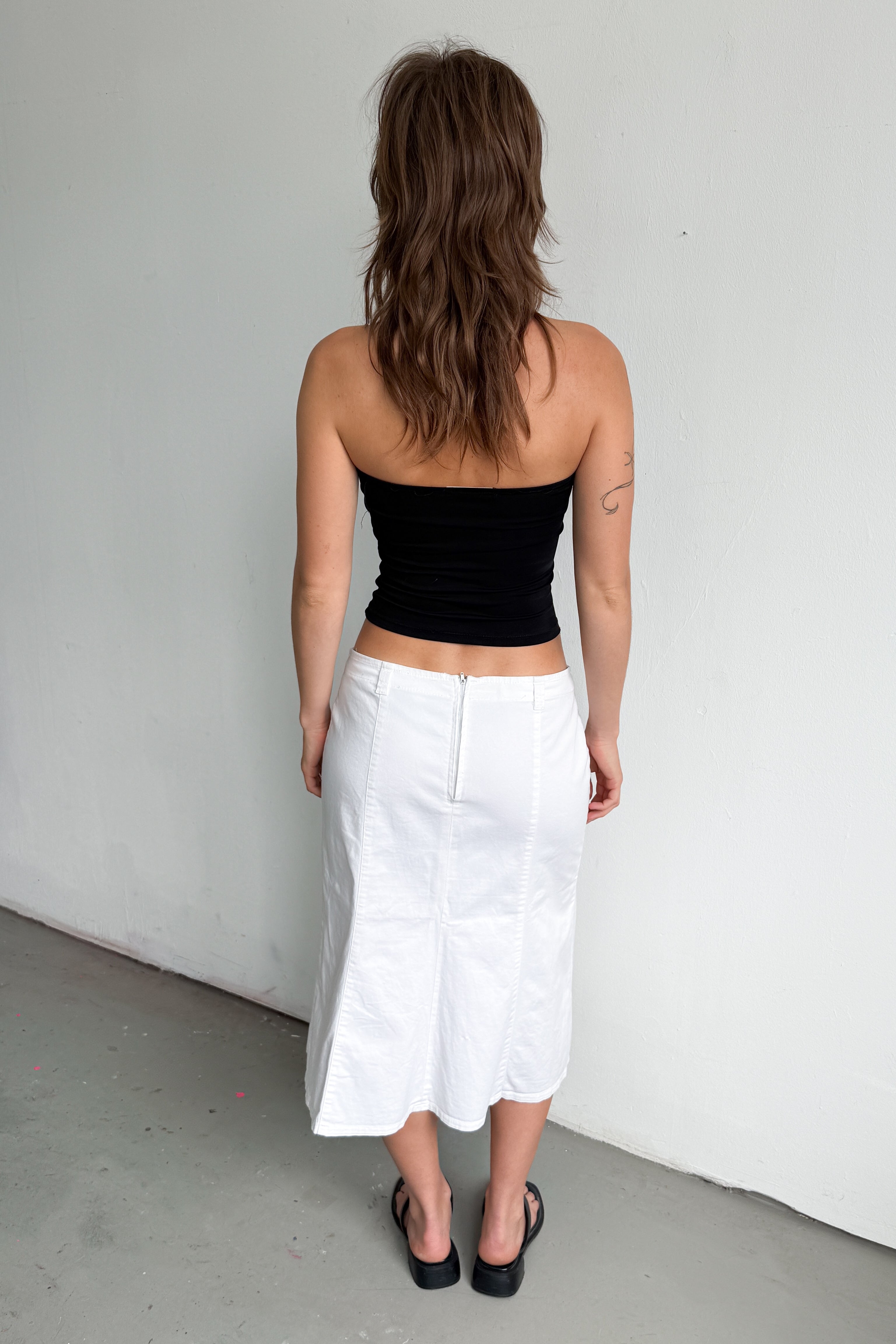 White Midi Skirt With Loops Cotton - Size L
