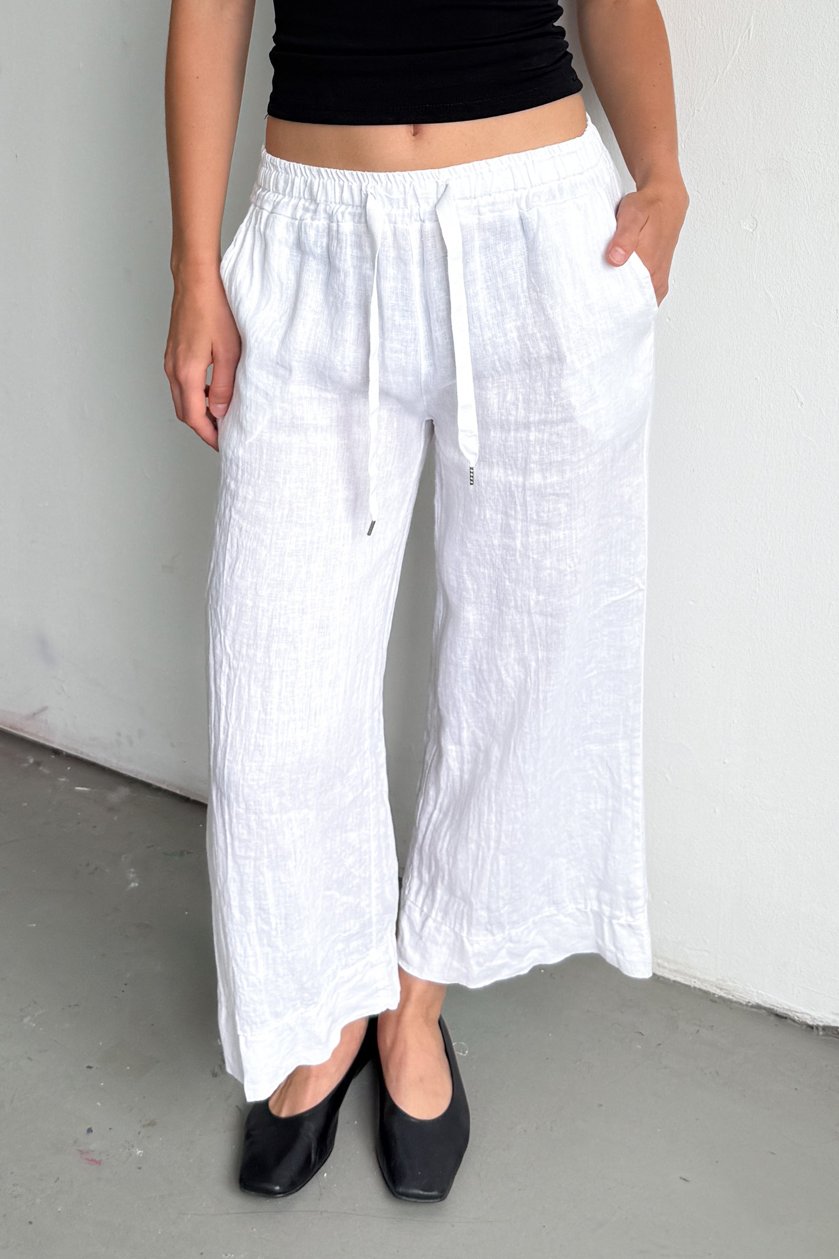 White Pants 100% Linen Made In Italy - Size M