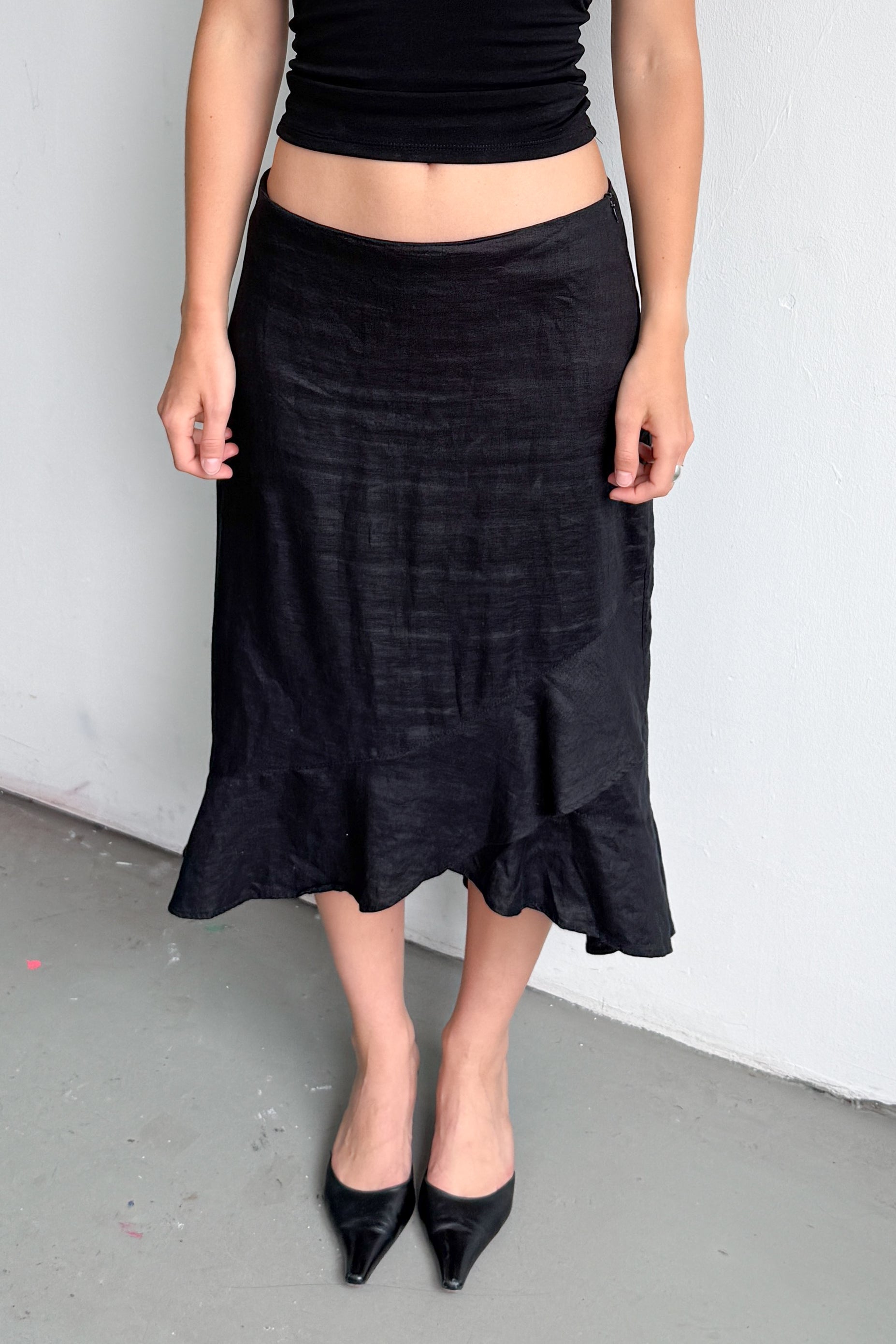 Flowy Black Linen Skirt