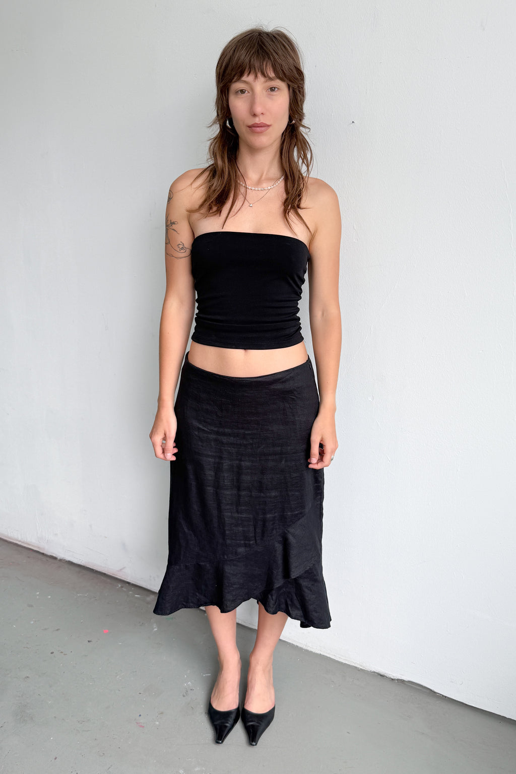 Flowy Black Linen Skirt