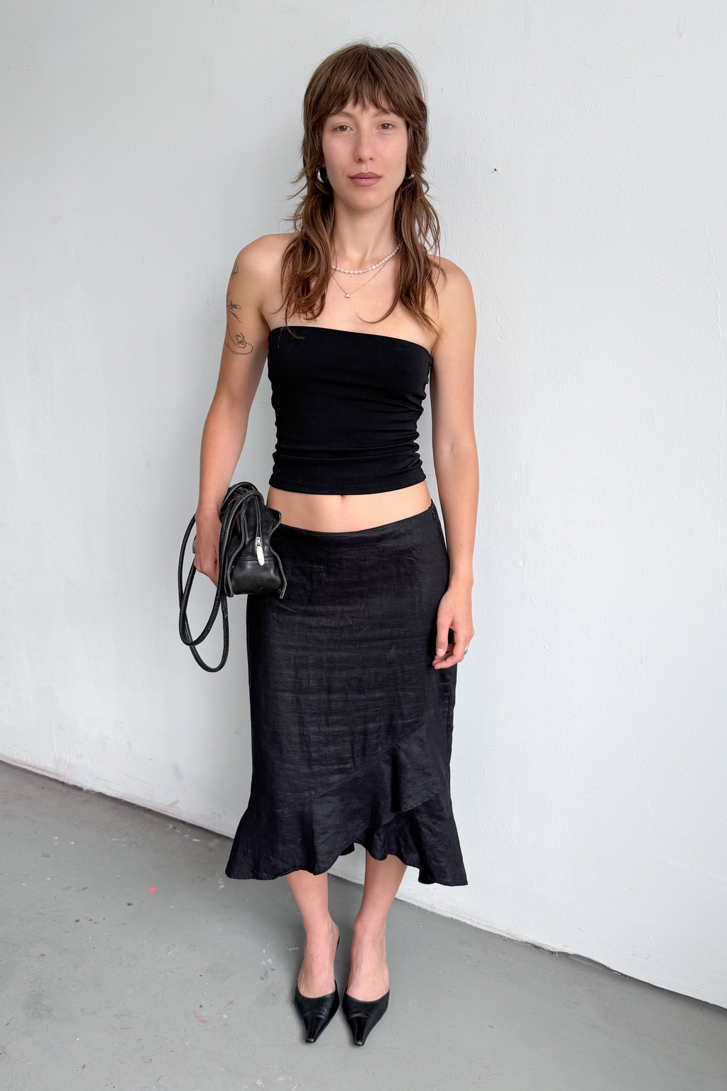 Flowy Black Linen Skirt