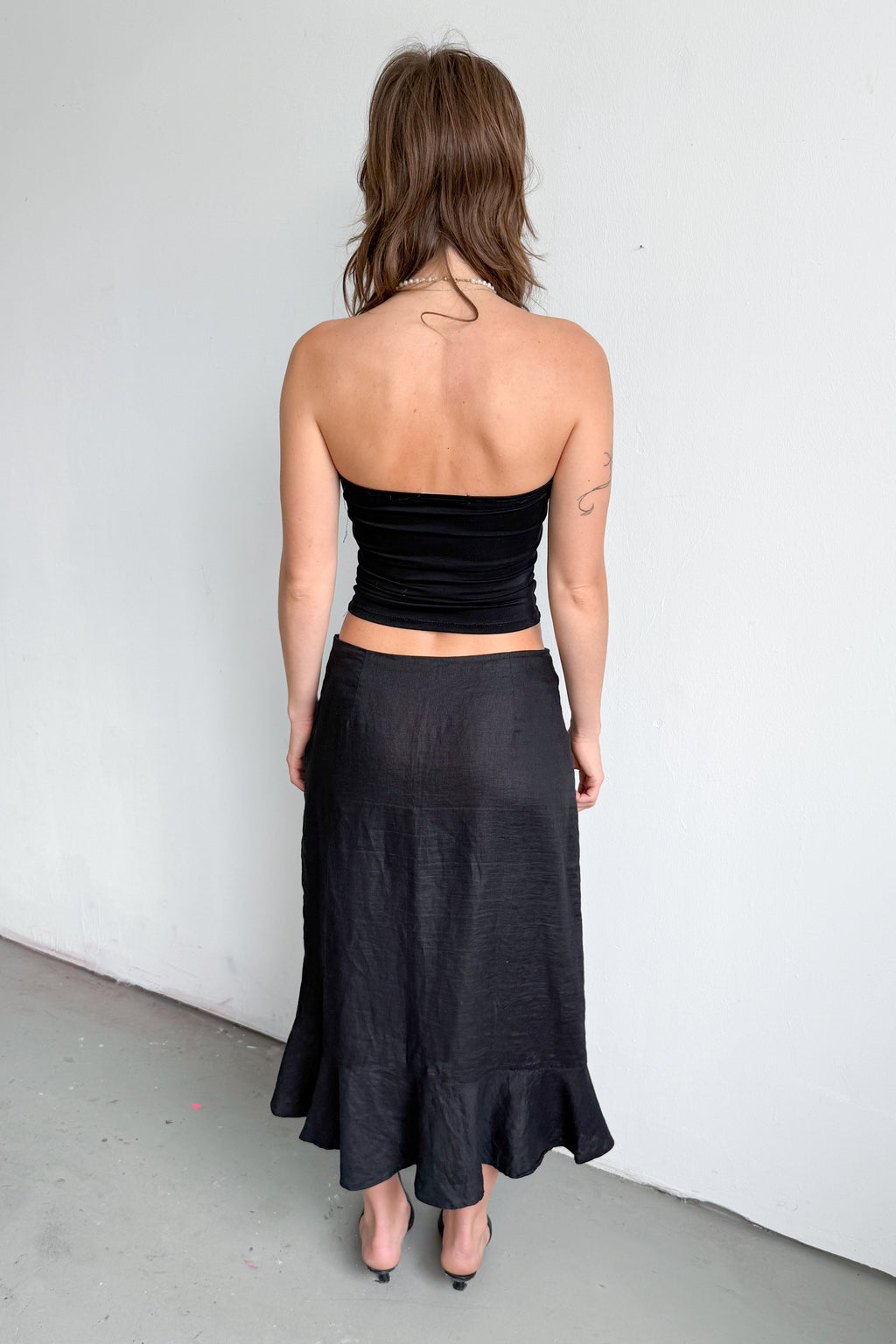 Flowy Black Linen Skirt