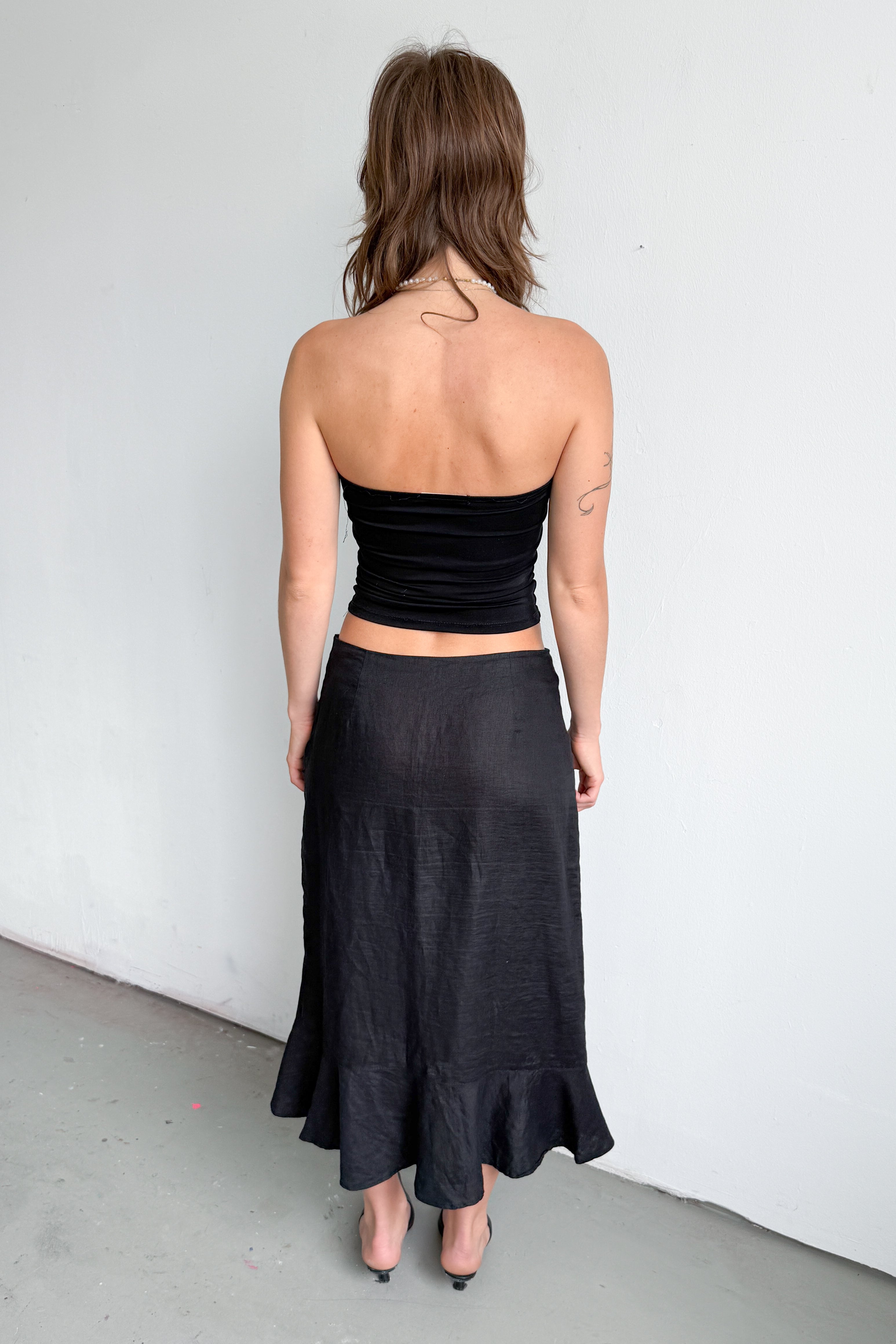 Flowy Black Linen Skirt