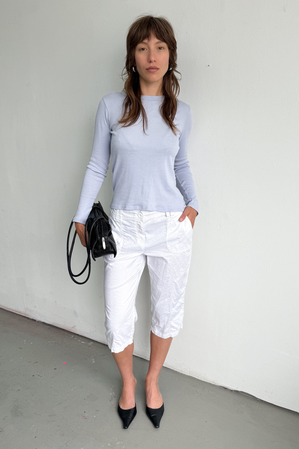 White Capri Bottoms Cotton - Size L