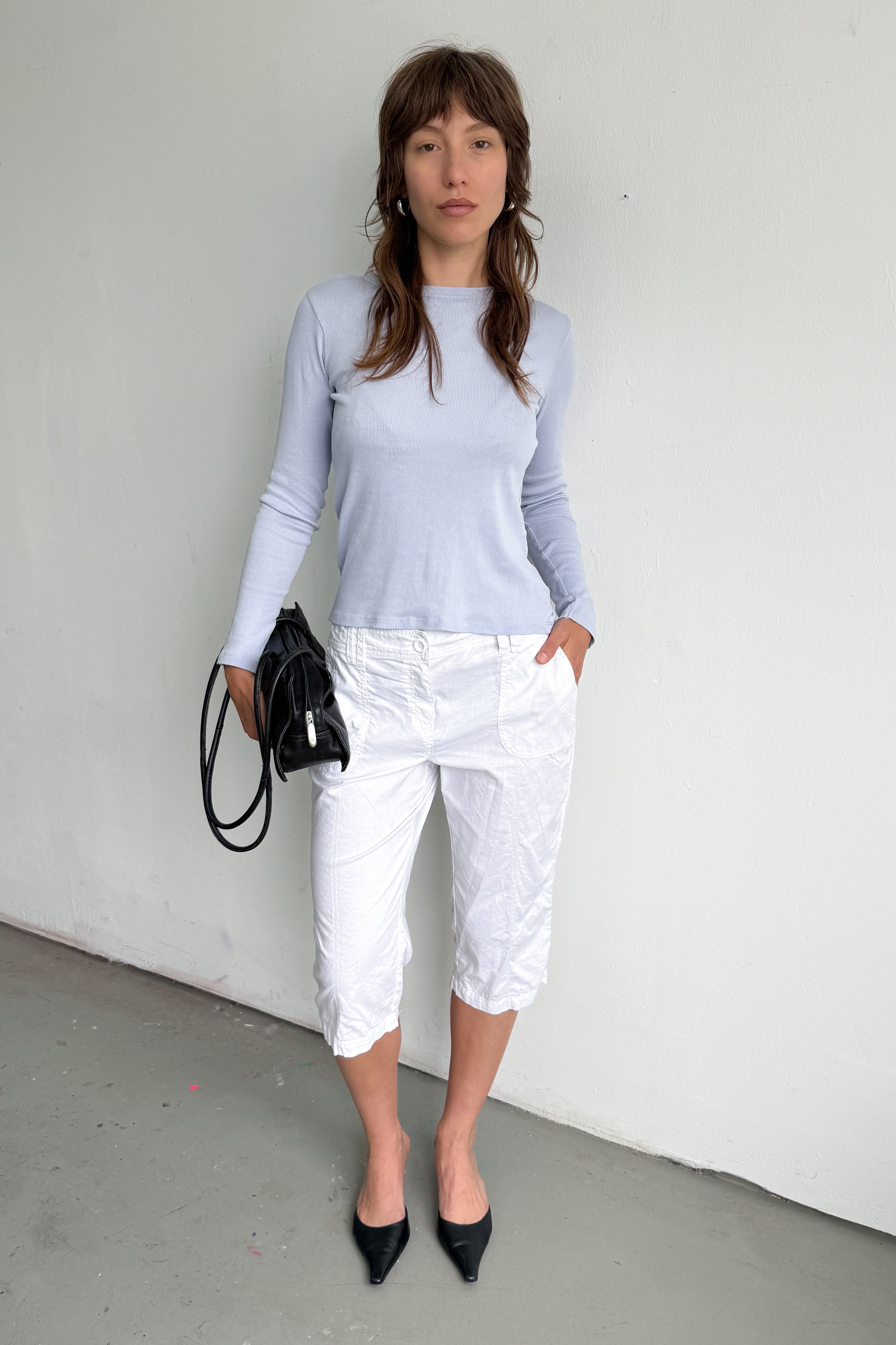 White Capri Bottoms Cotton - Size L
