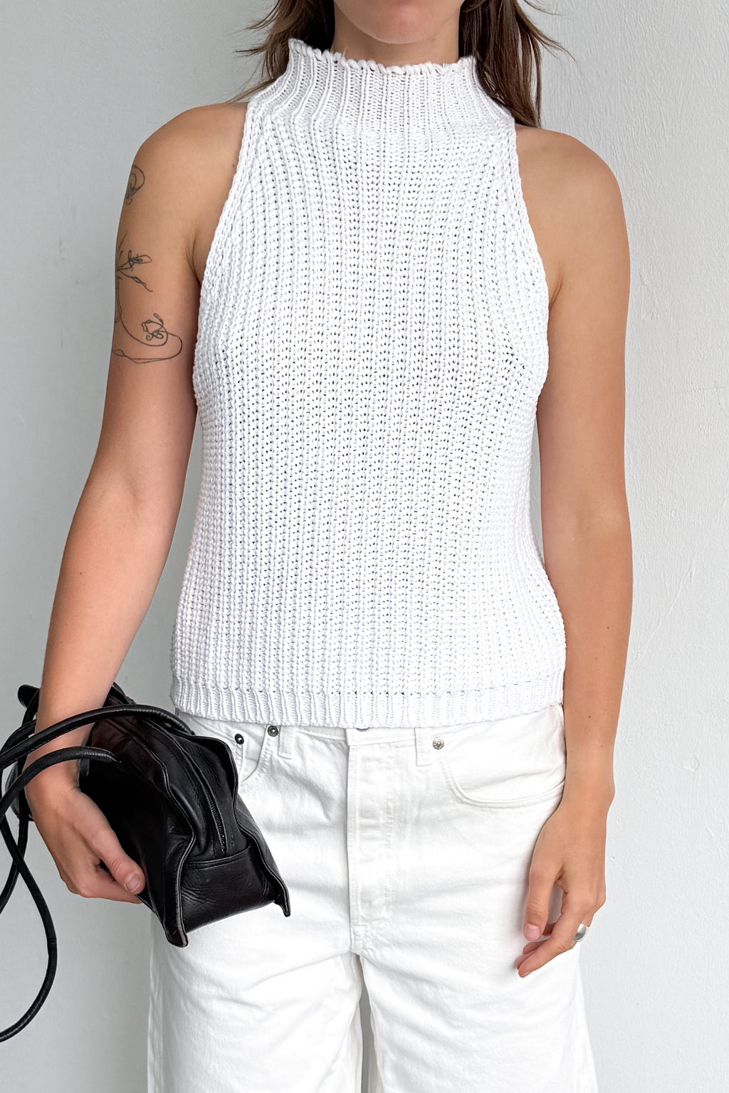 White Knitted Top Cotton Made In Italy - Size L
