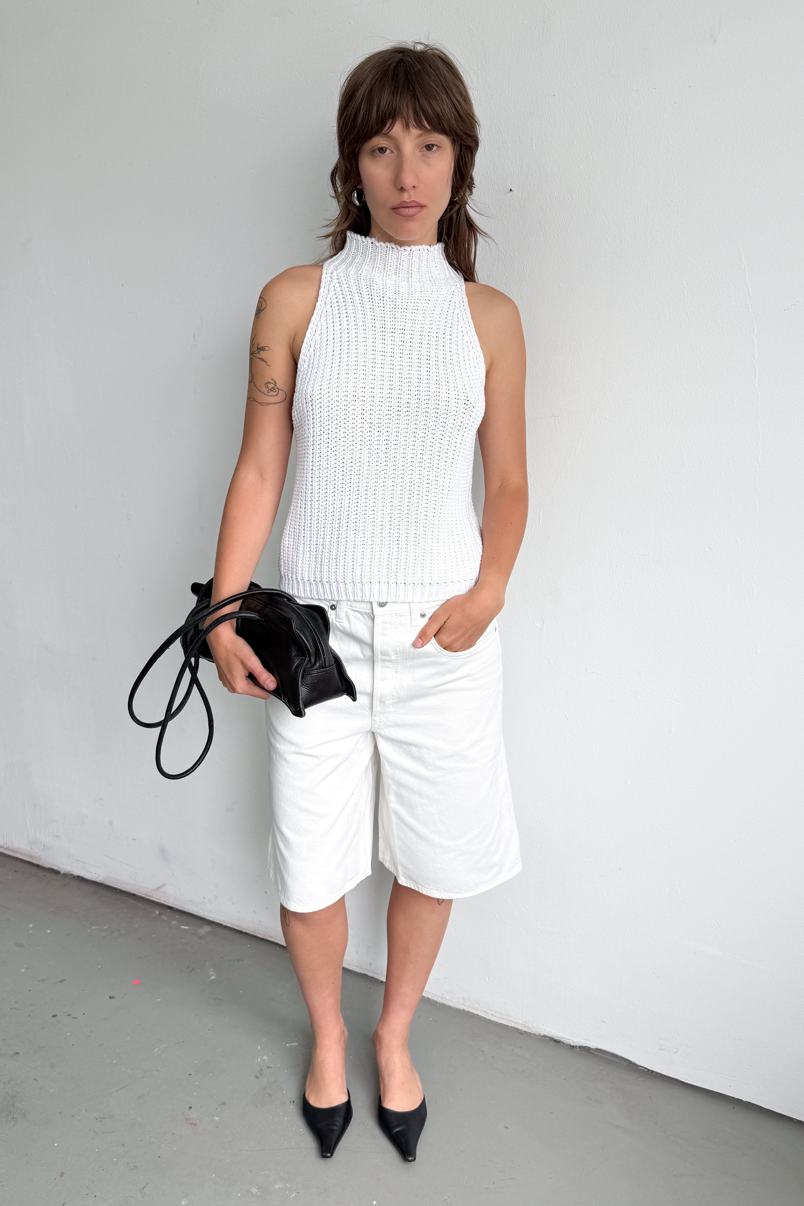 White Knitted Top Cotton Made In Italy - Size L