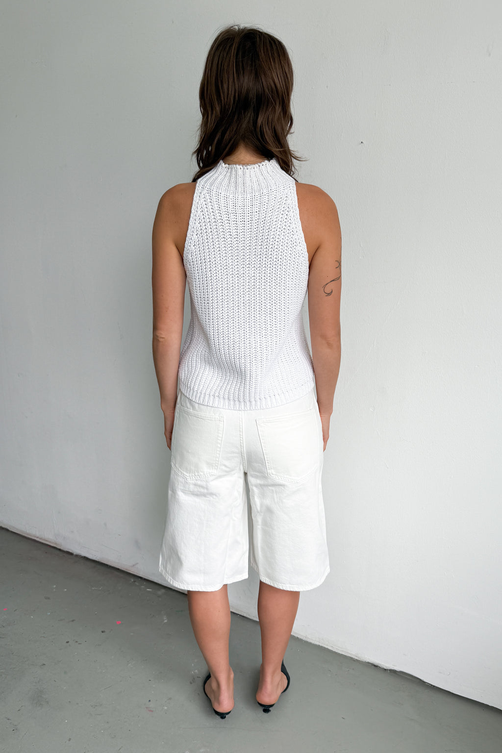 White Knitted Top Cotton Made In Italy - Size L