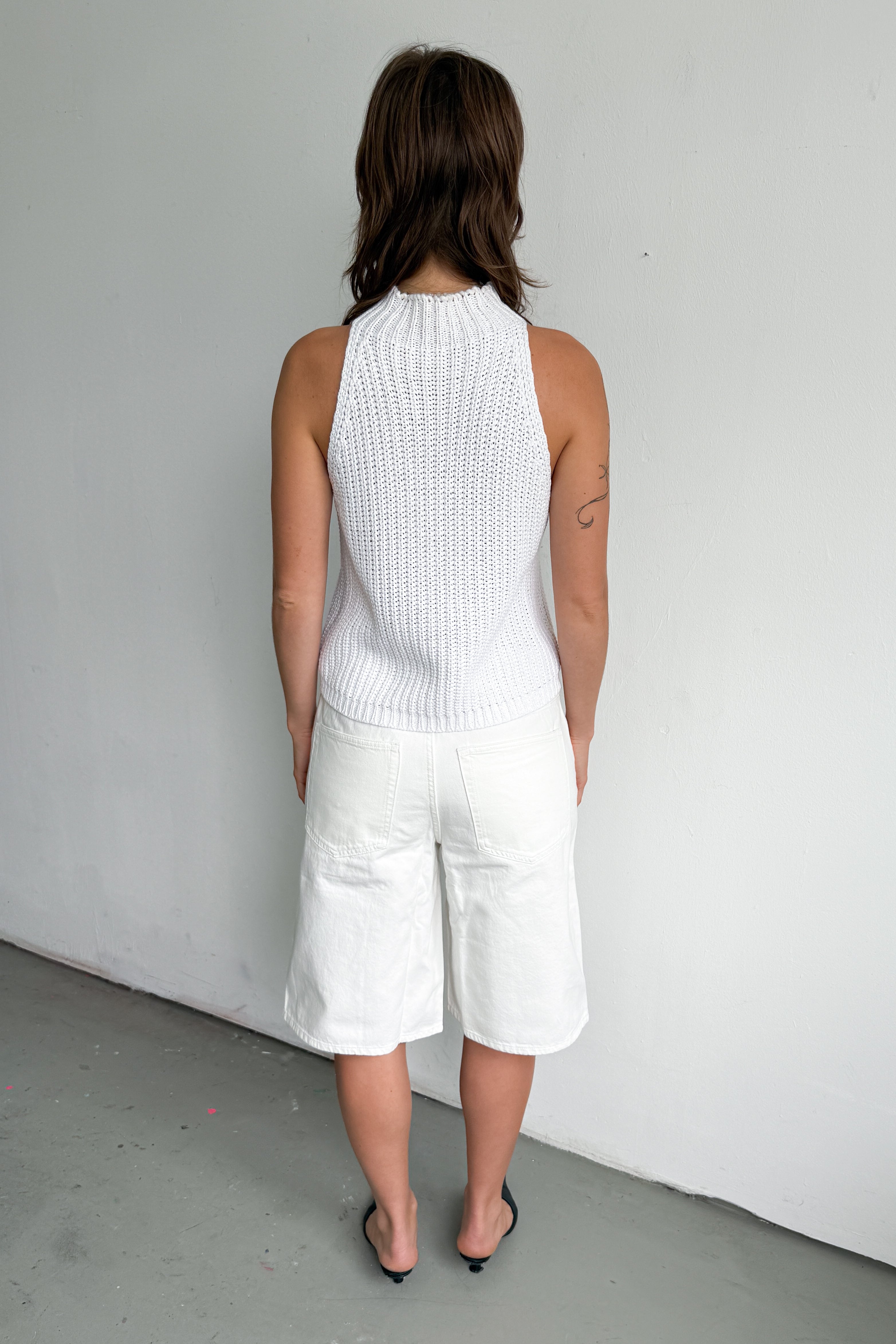 White Knitted Top Cotton Made In Italy - Size L