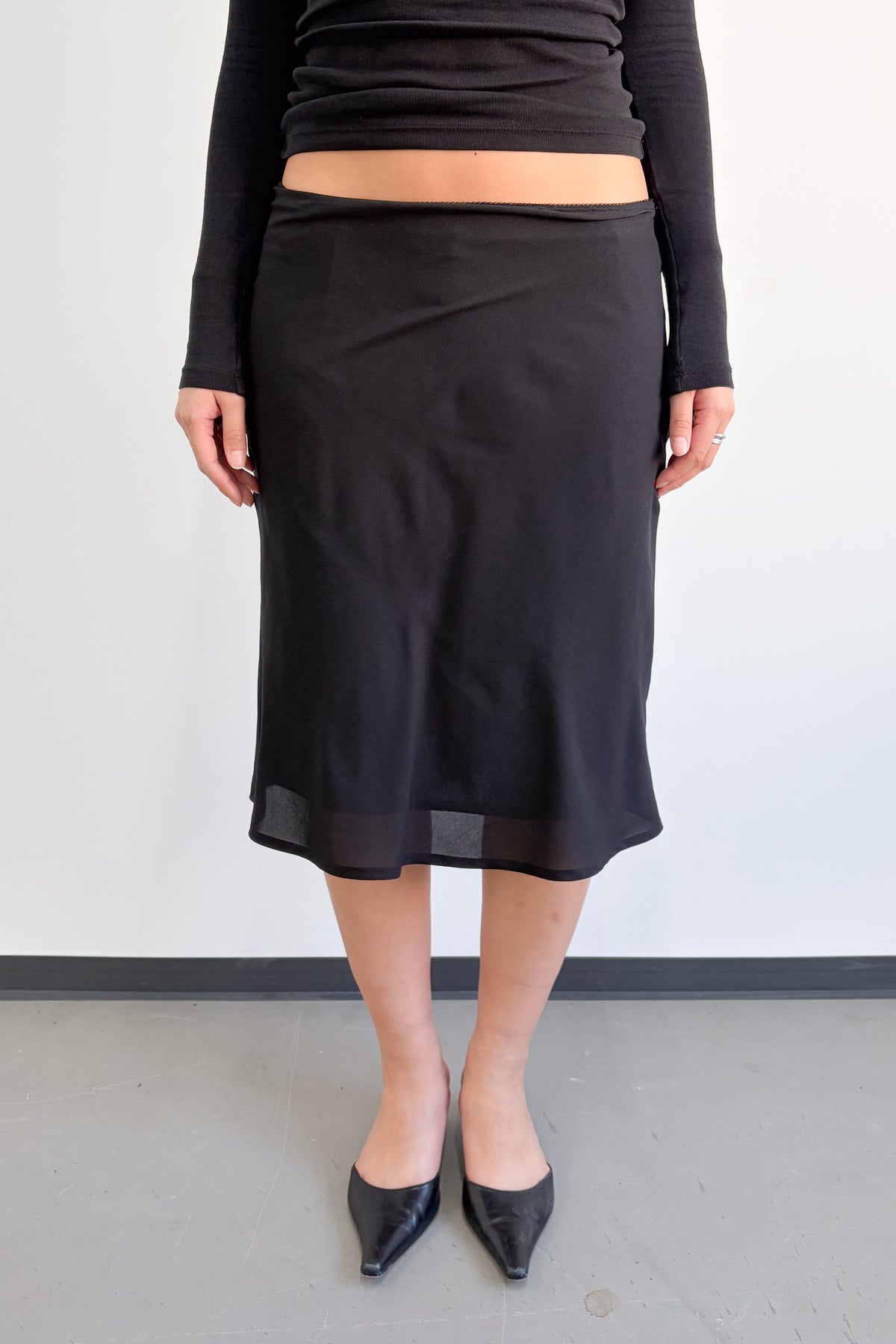 Black Flowy Midi Skirt - Size M/L