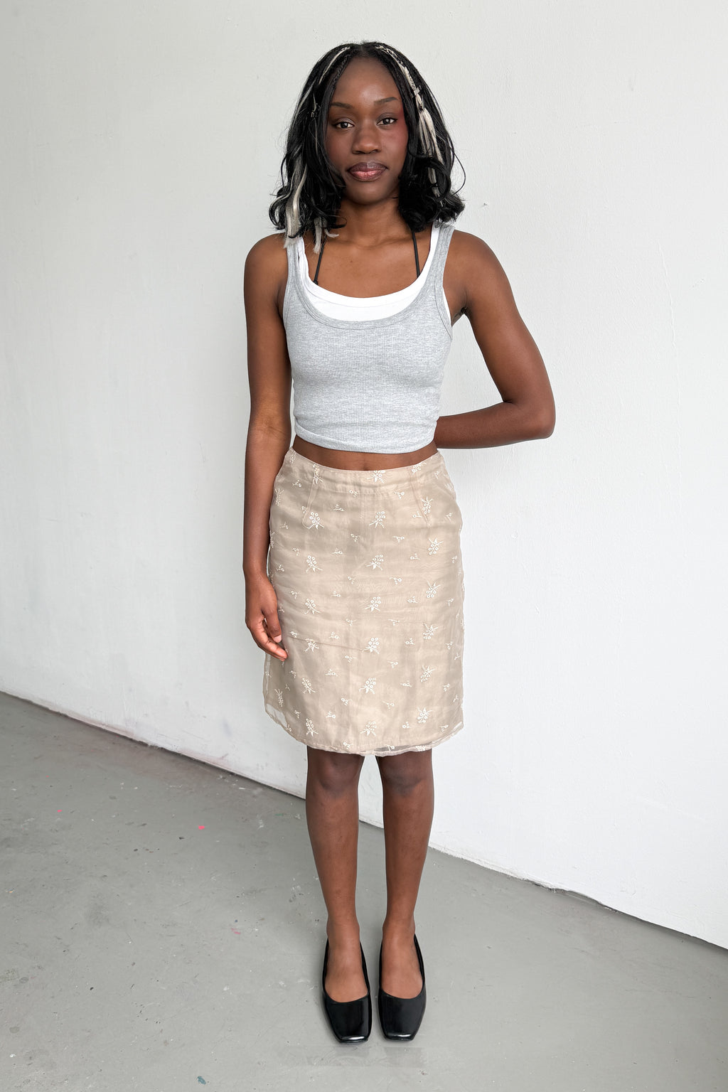 Beige Double Layered Lace Skirt