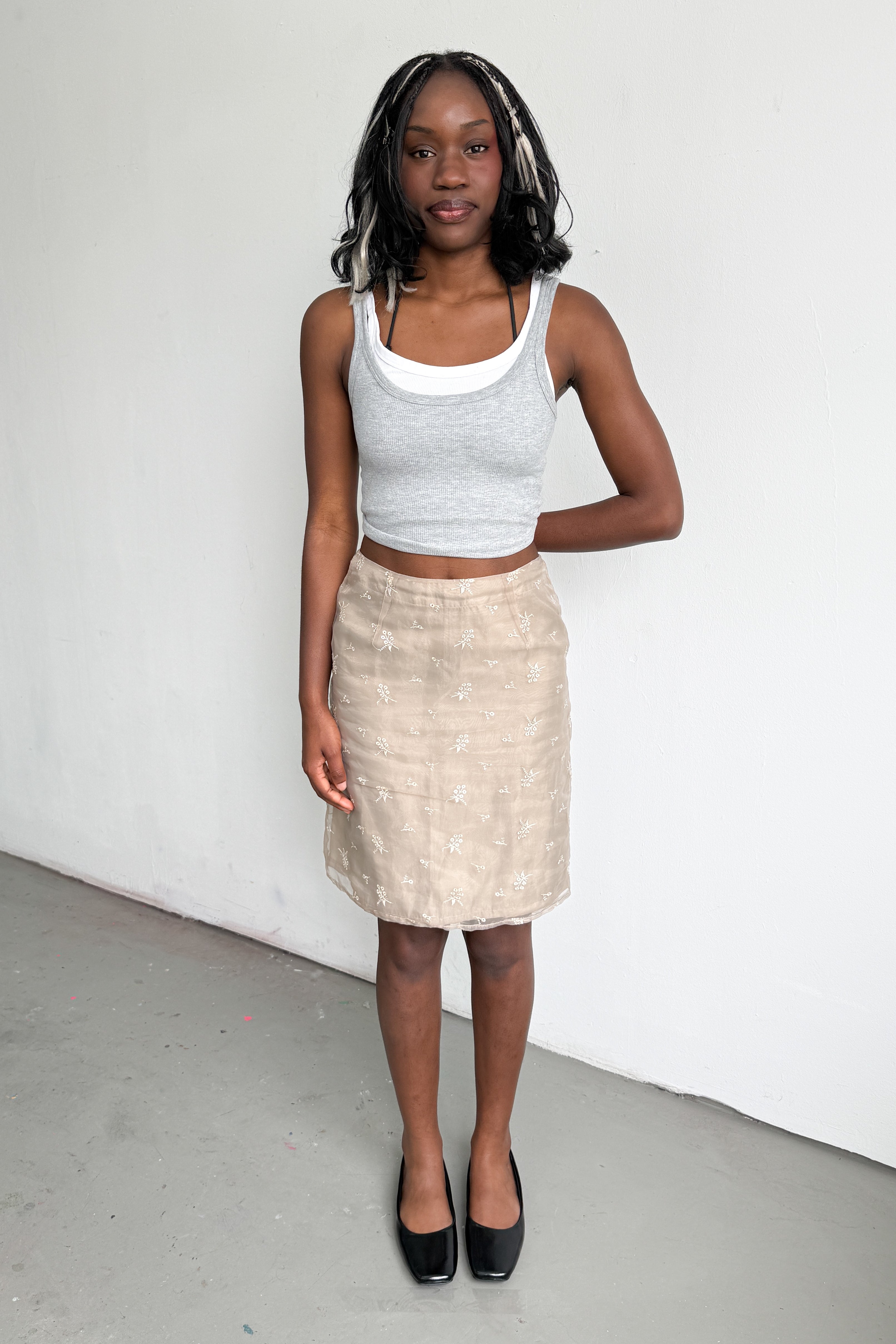 Beige Double Layered Lace Skirt
