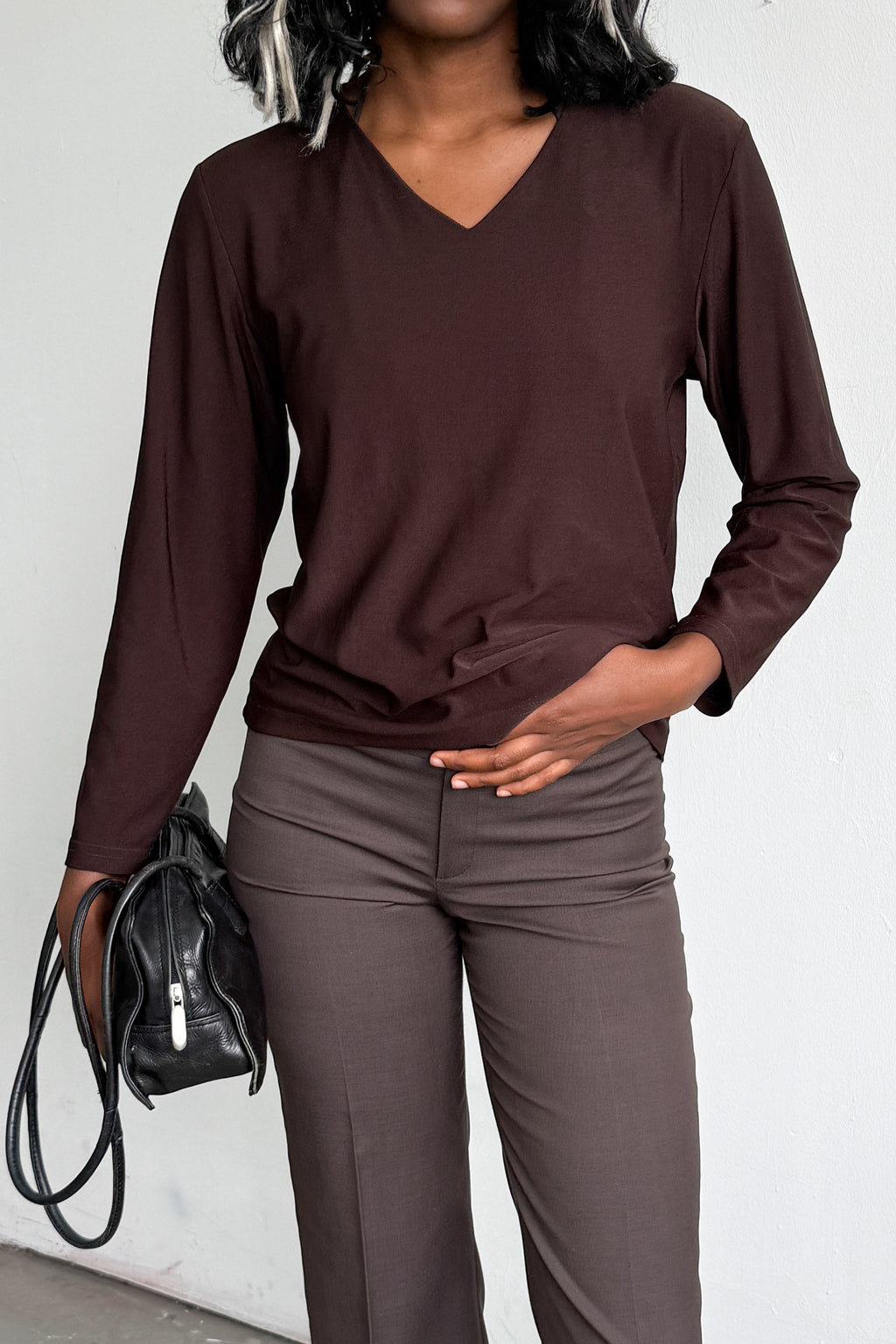 Brown Longsleeve VNeck Brown