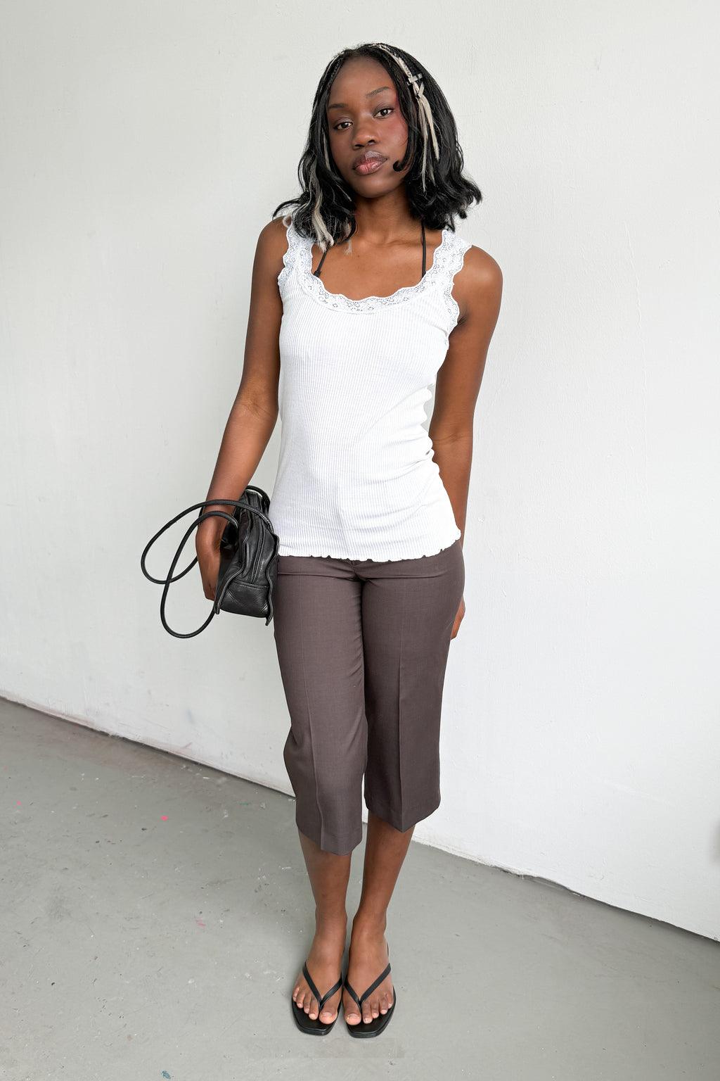 Tank Top Lace Ribbed Light Blue