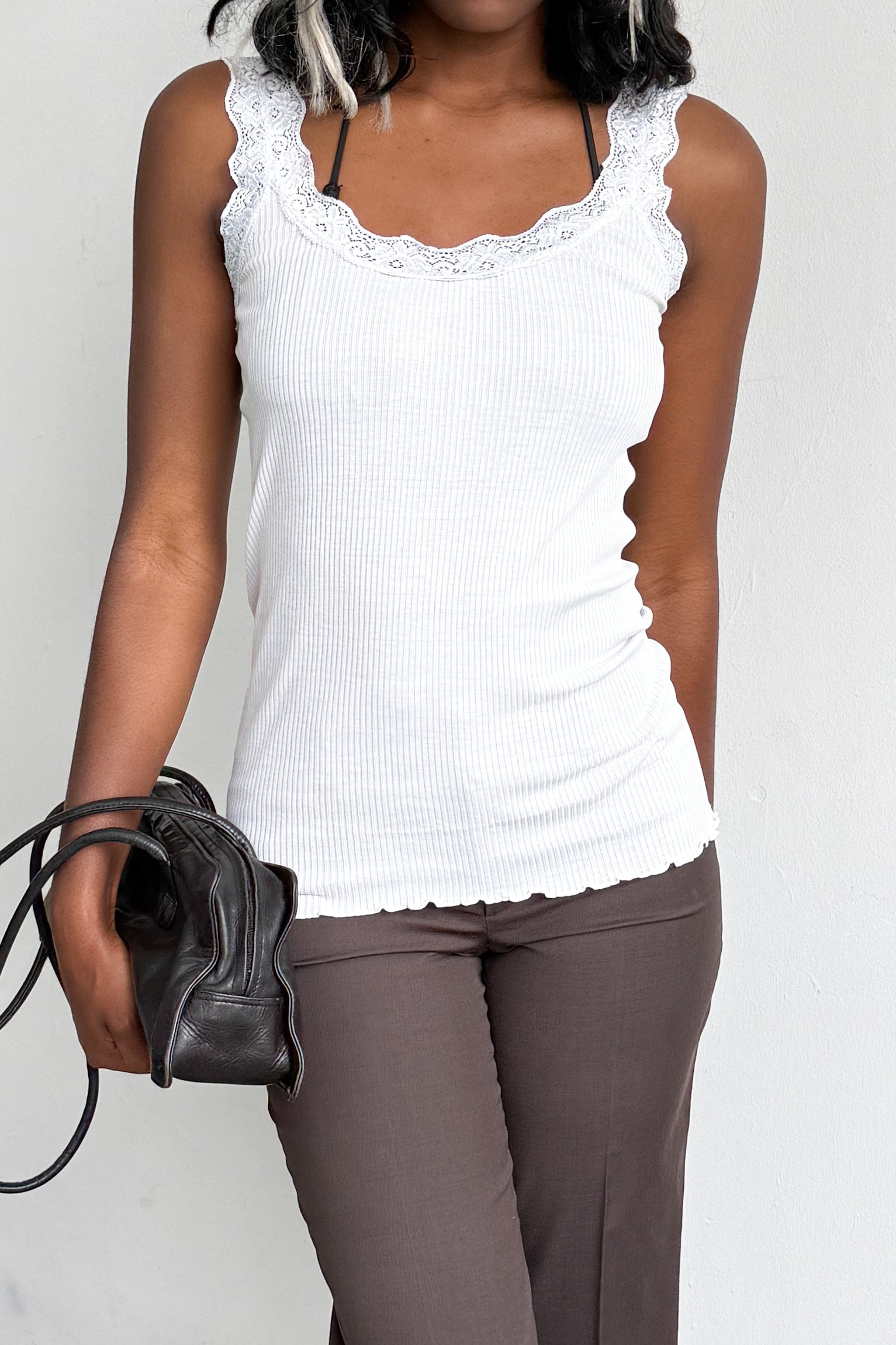Tank Top Lace Ribbed Light Blue