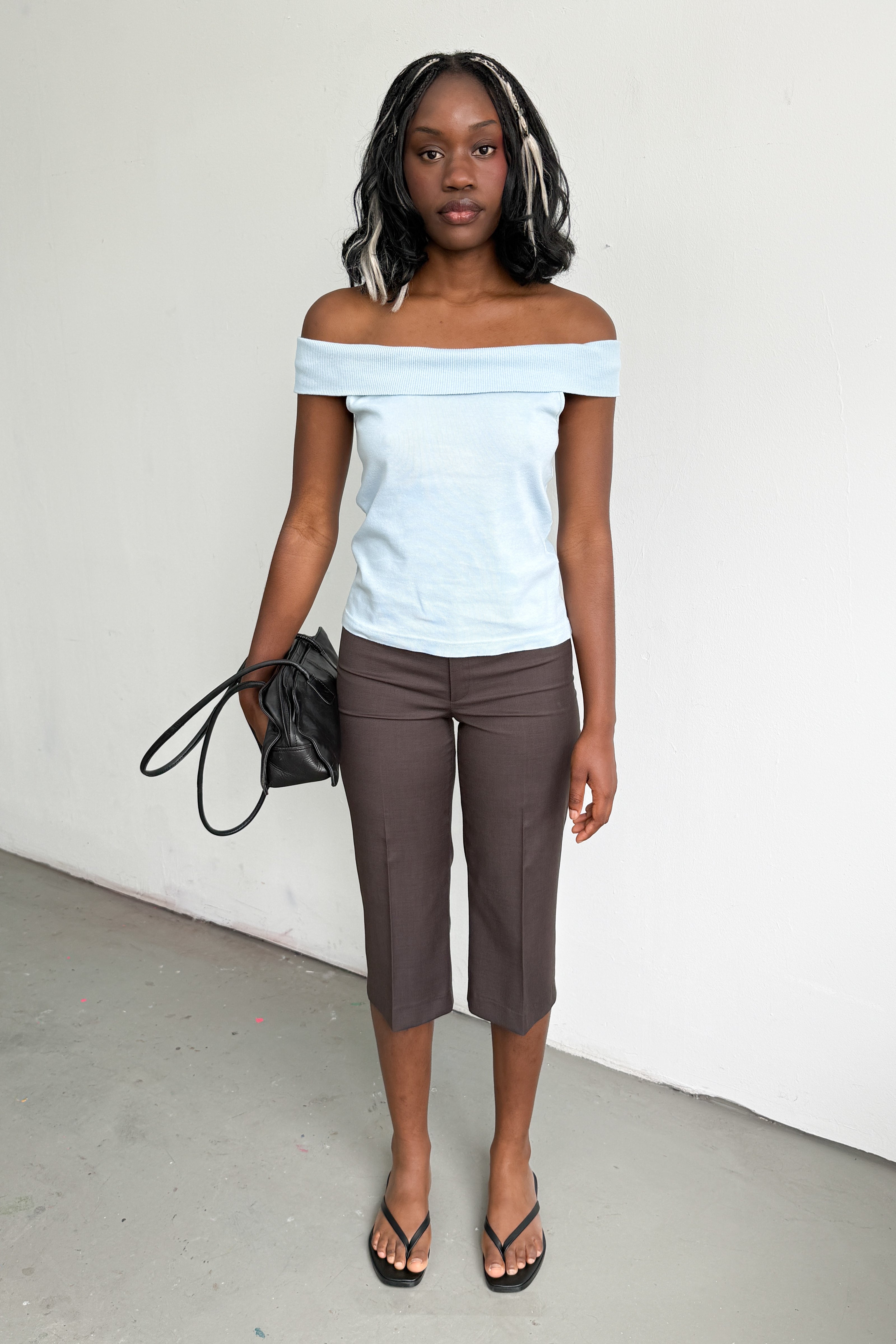 Off Shoulder Light Blue Cotton Jersey Top