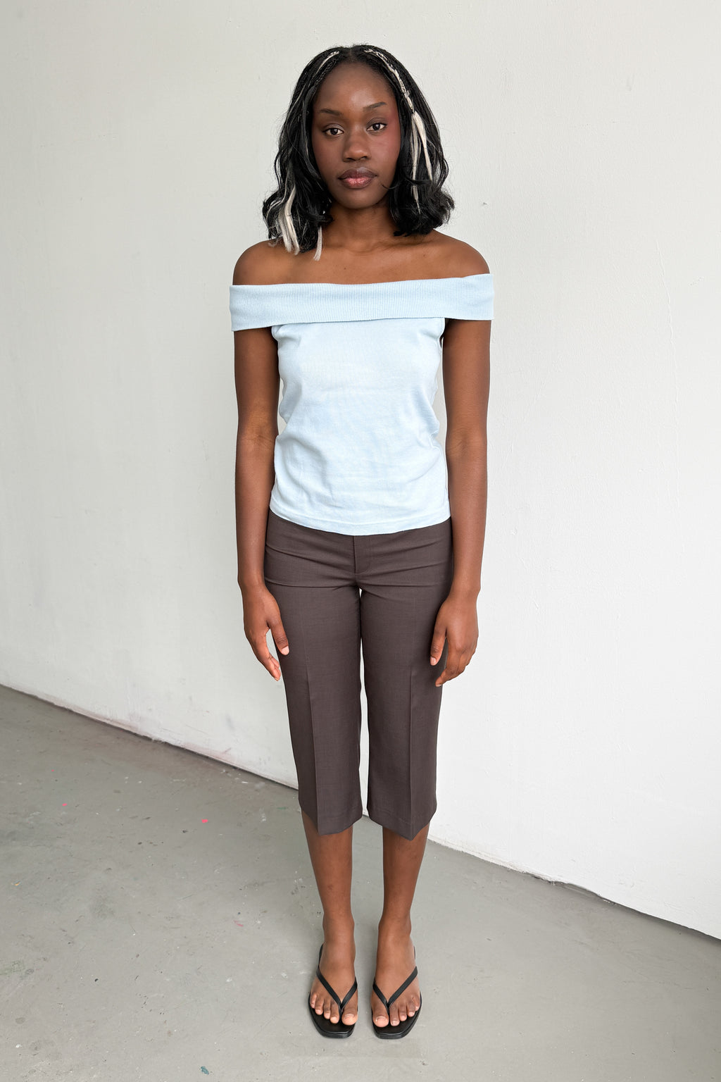 Off Shoulder Light Blue Cotton Jersey Top