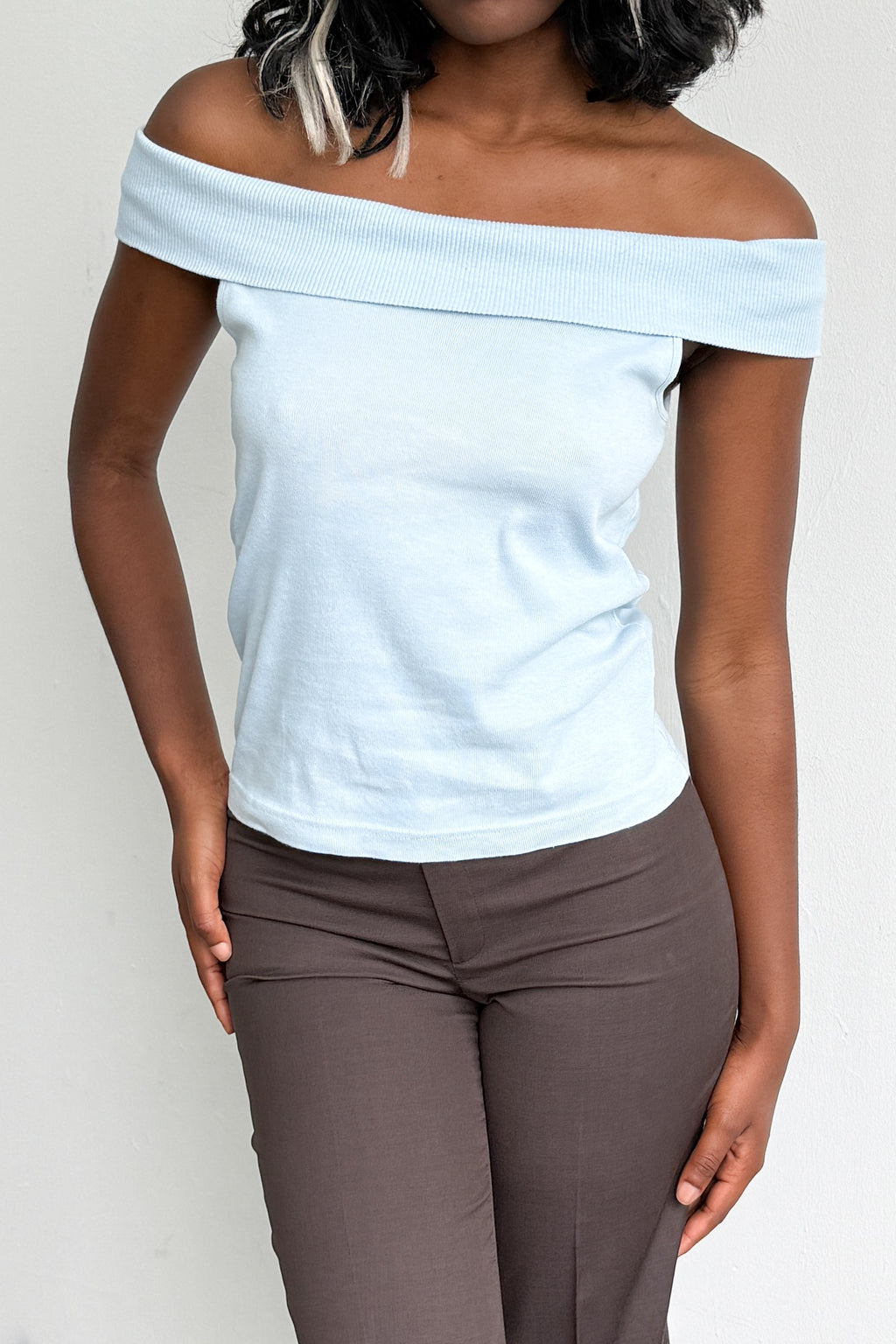 Off Shoulder Light Blue Cotton Jersey Top