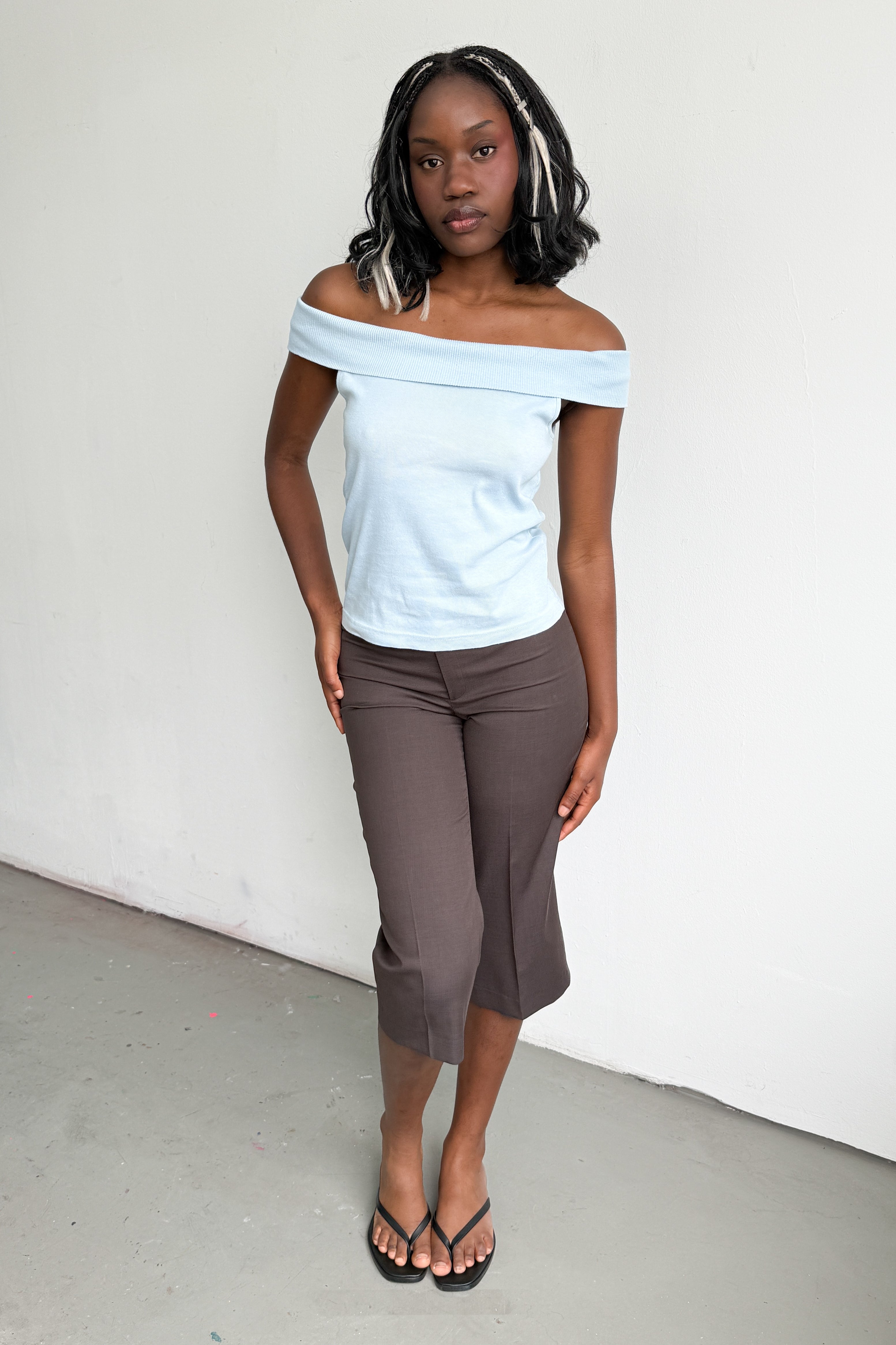 Off Shoulder Light Blue Cotton Jersey Top