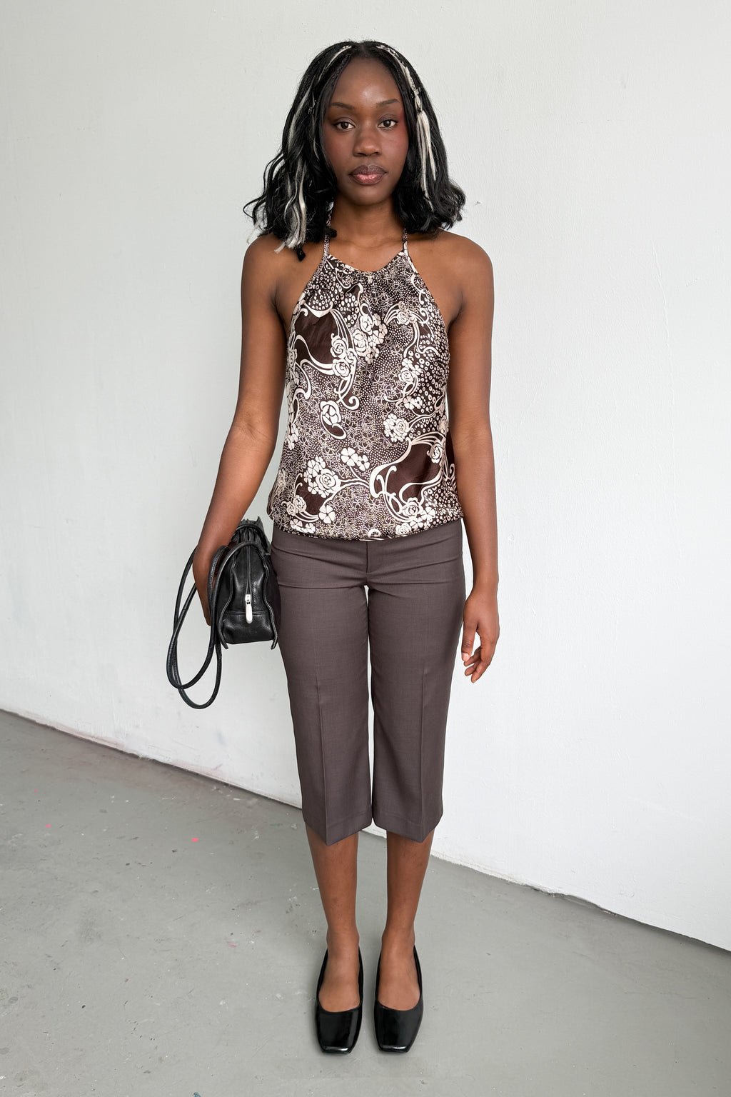 Halterneck Top Brown Beige Print