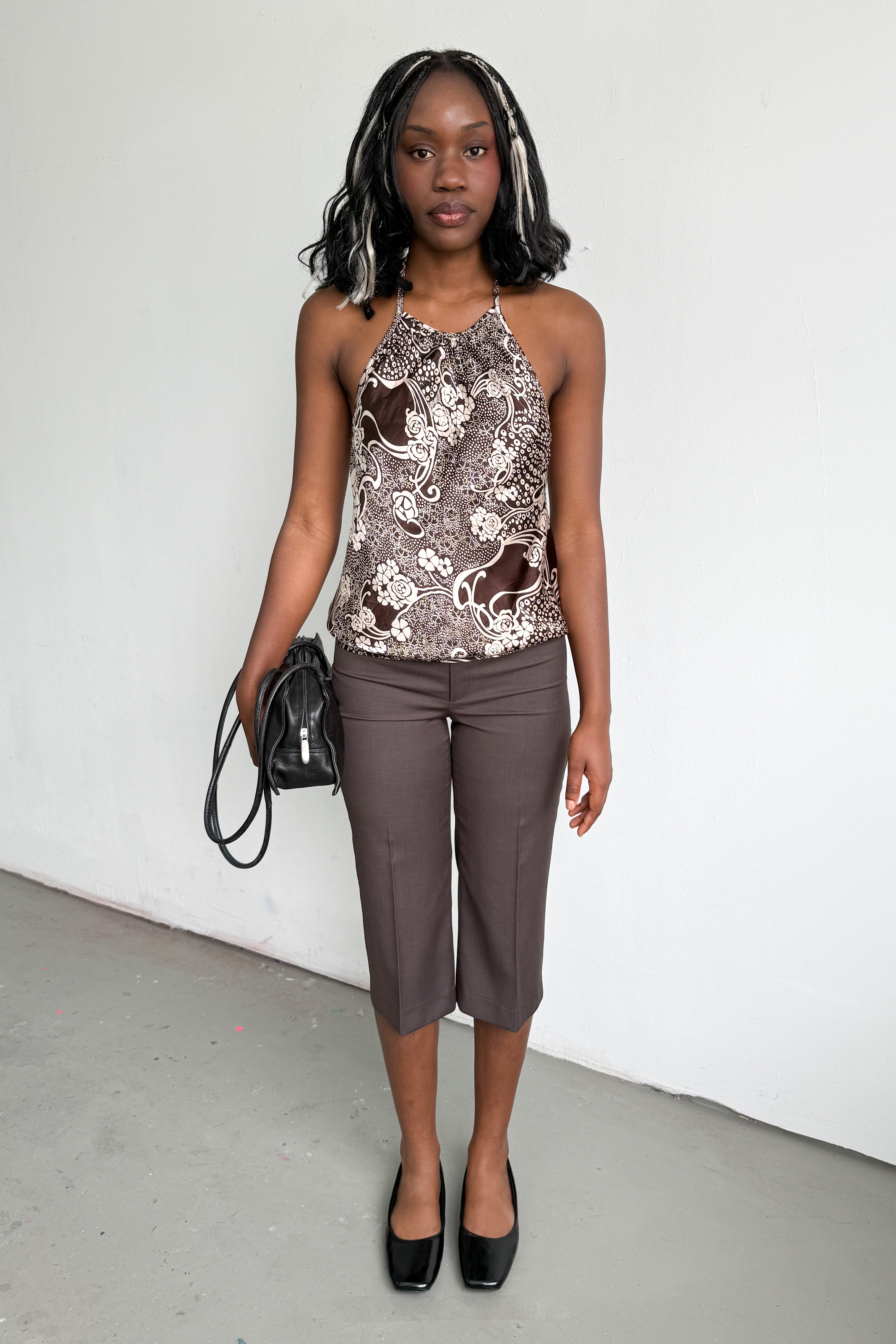 Halterneck Top Brown Beige Print