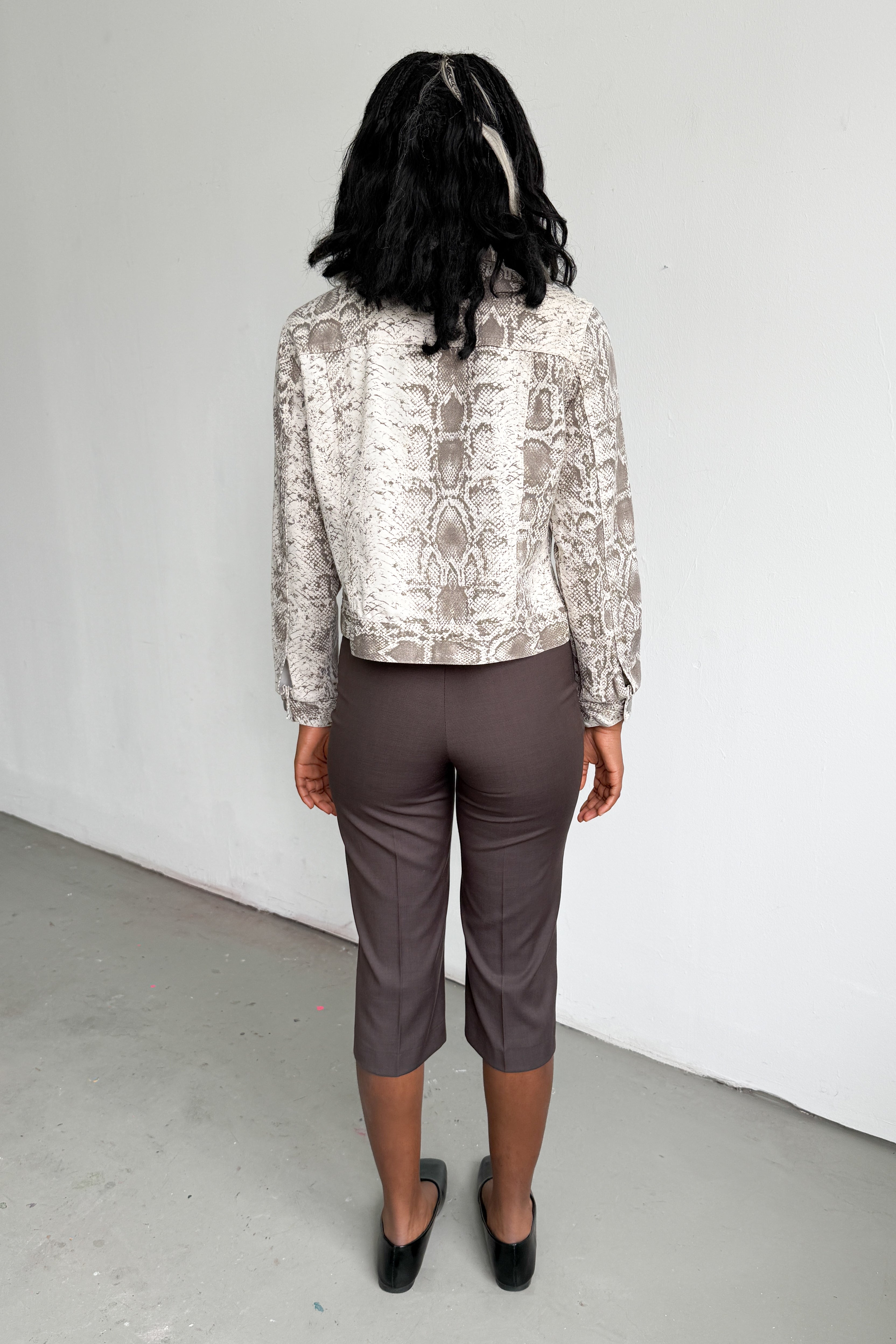 Denim Jacket Snake Print Beige Brown