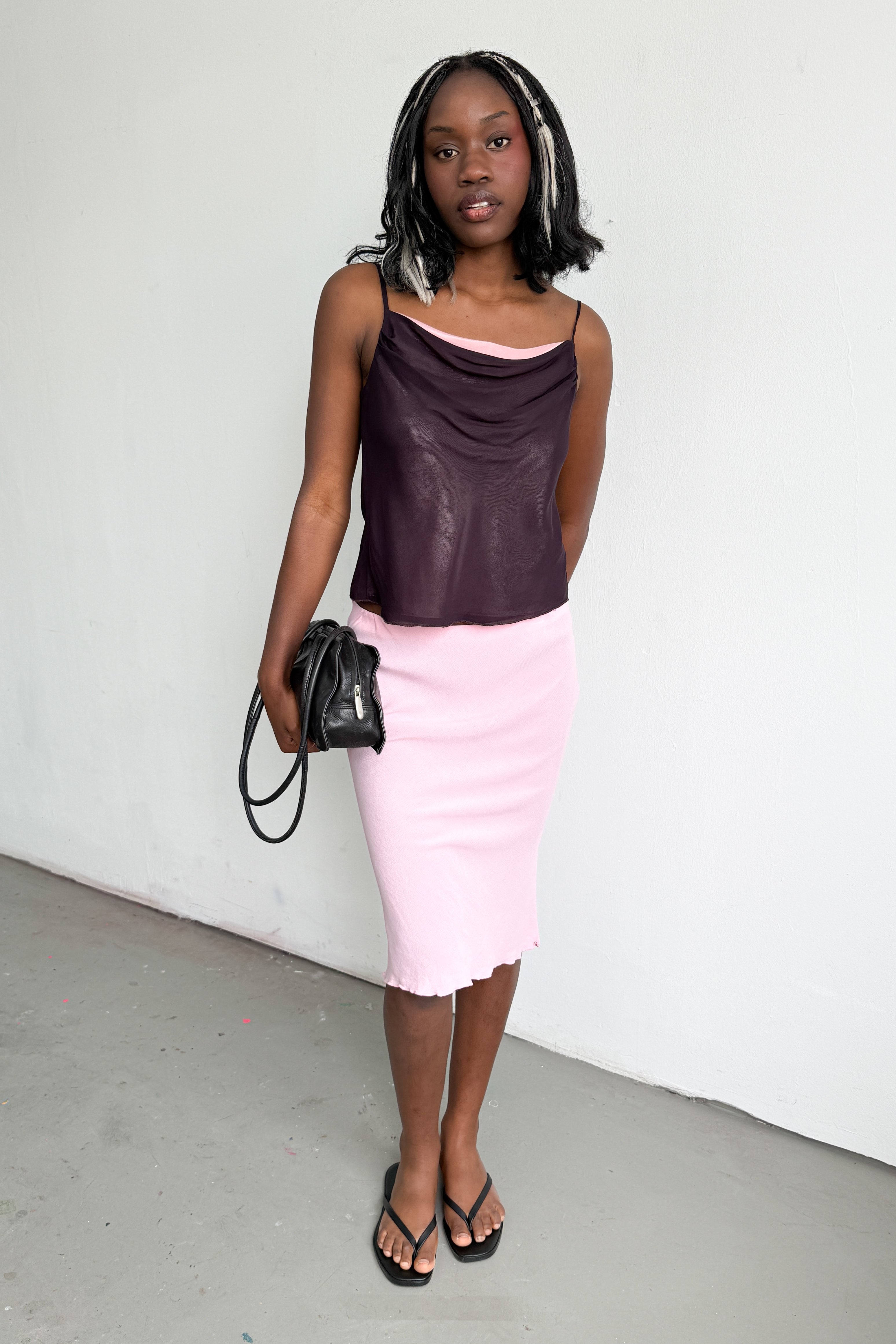 Strap Top Waterfall Wine Red/Pink Lining