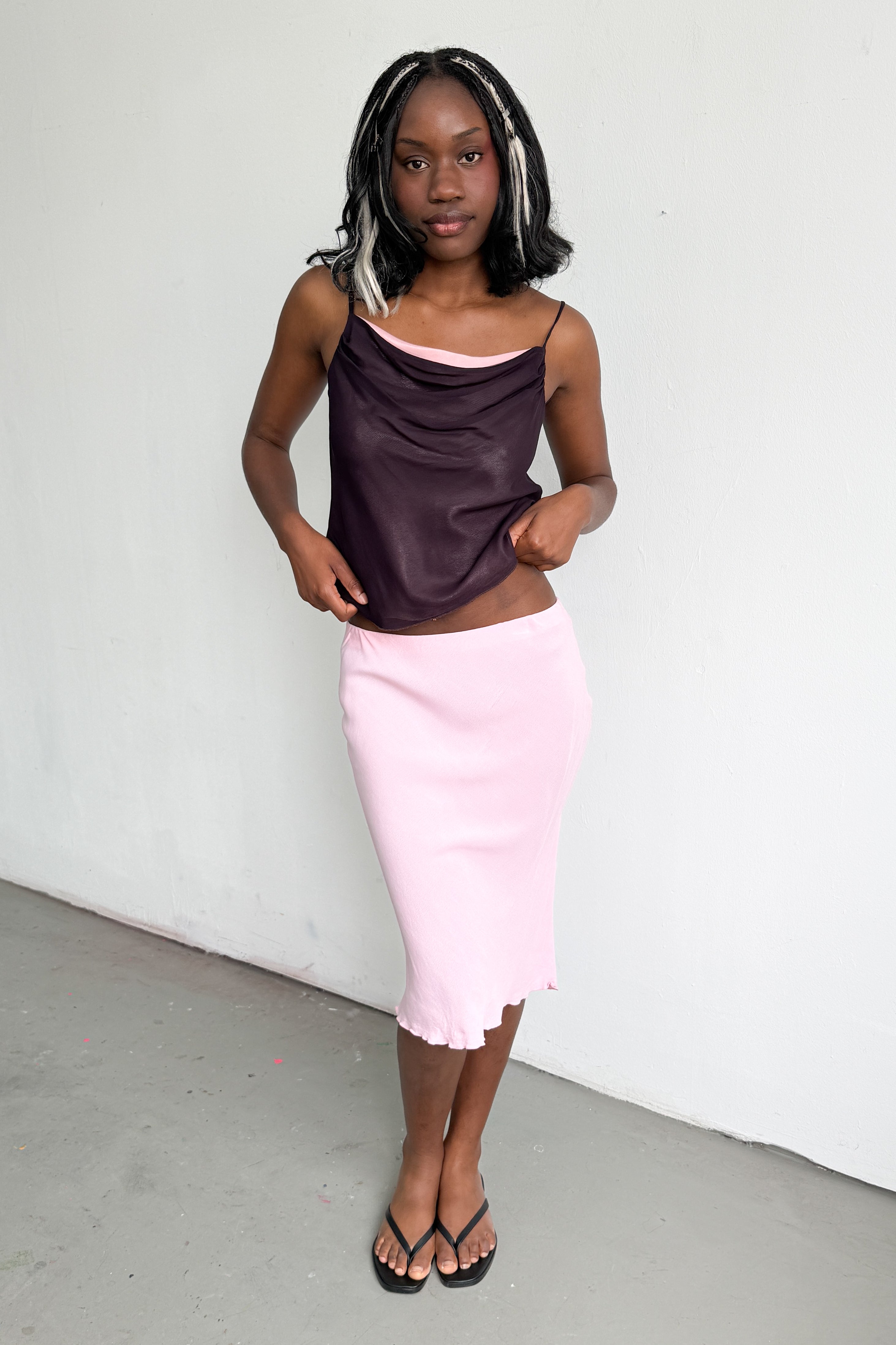 Strap Top Waterfall Wine Red/Pink Lining