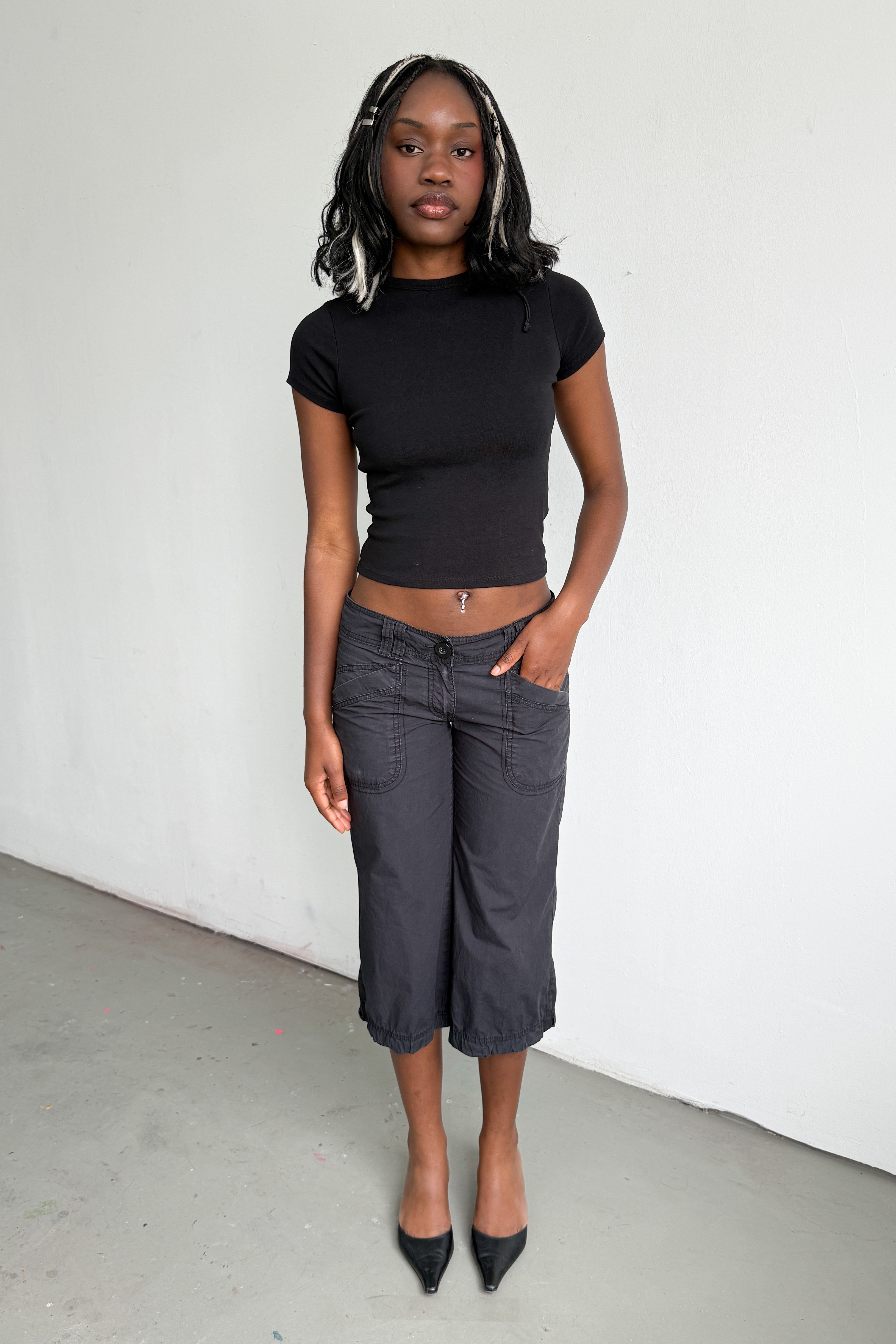 Low Waisted Cargo Capri Washed
