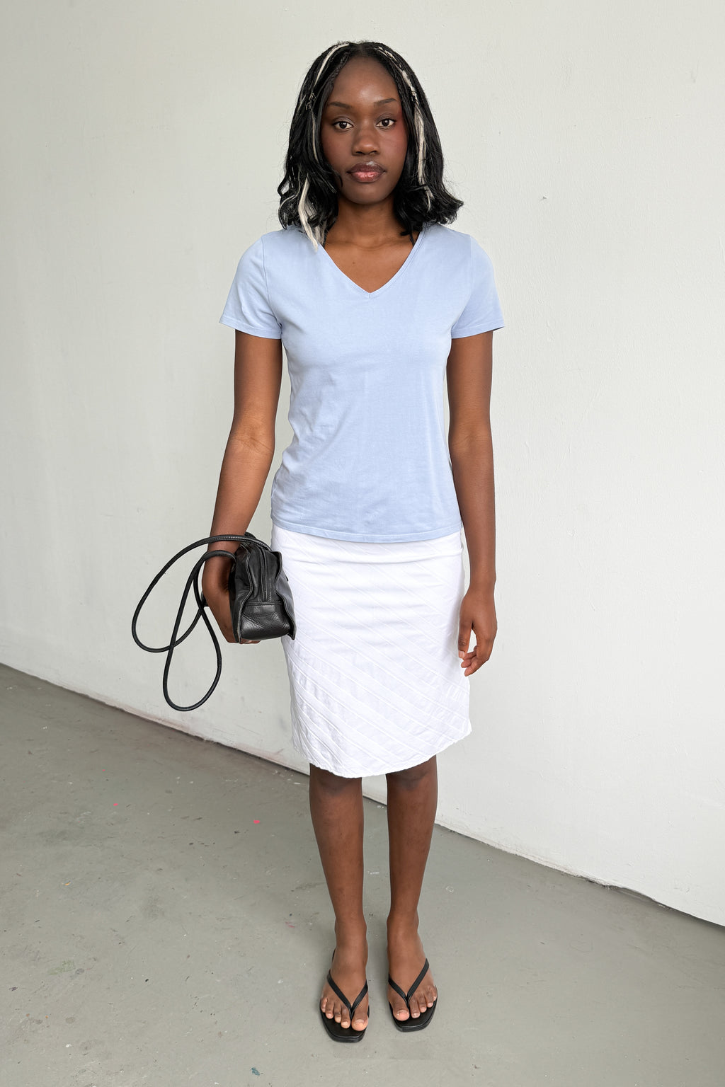 Midi Skirt Diagonal Pinstripe White