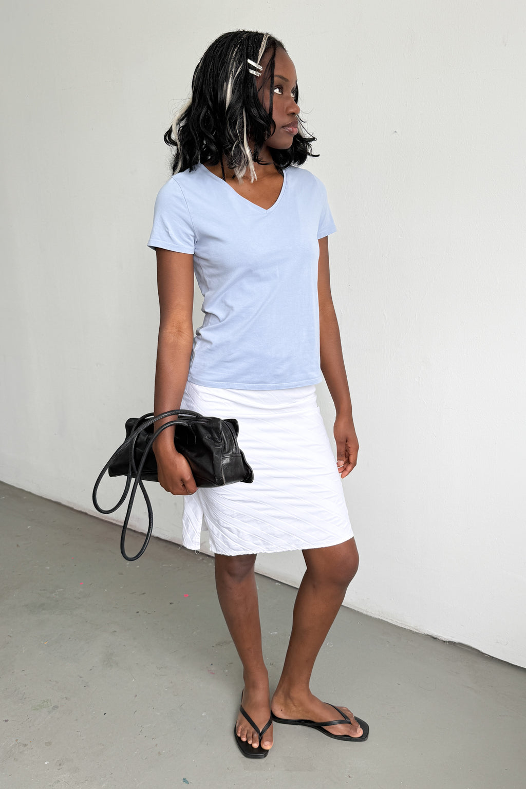 Midi Skirt Diagonal Pinstripe White