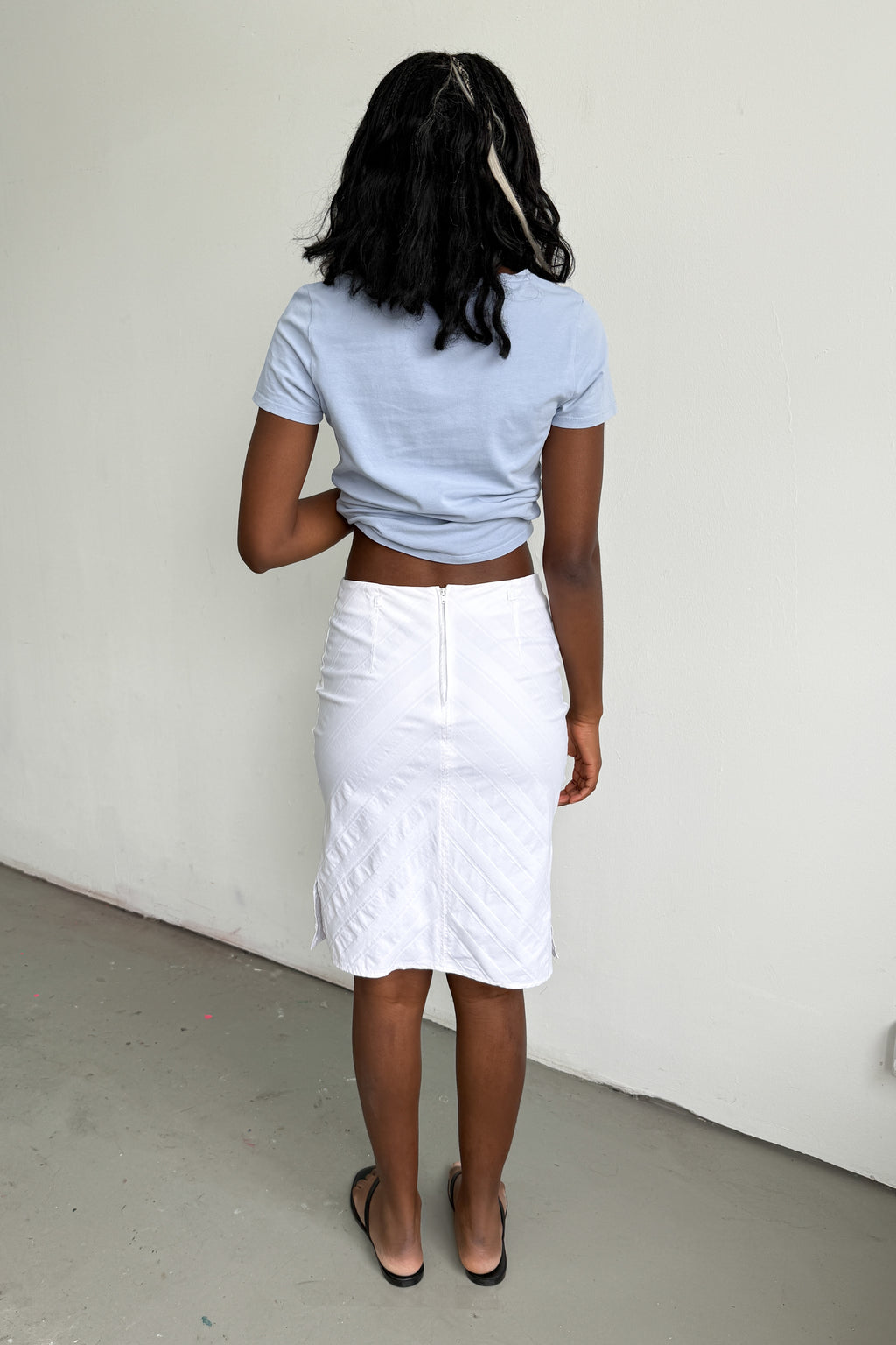 Midi Skirt Diagonal Pinstripe White
