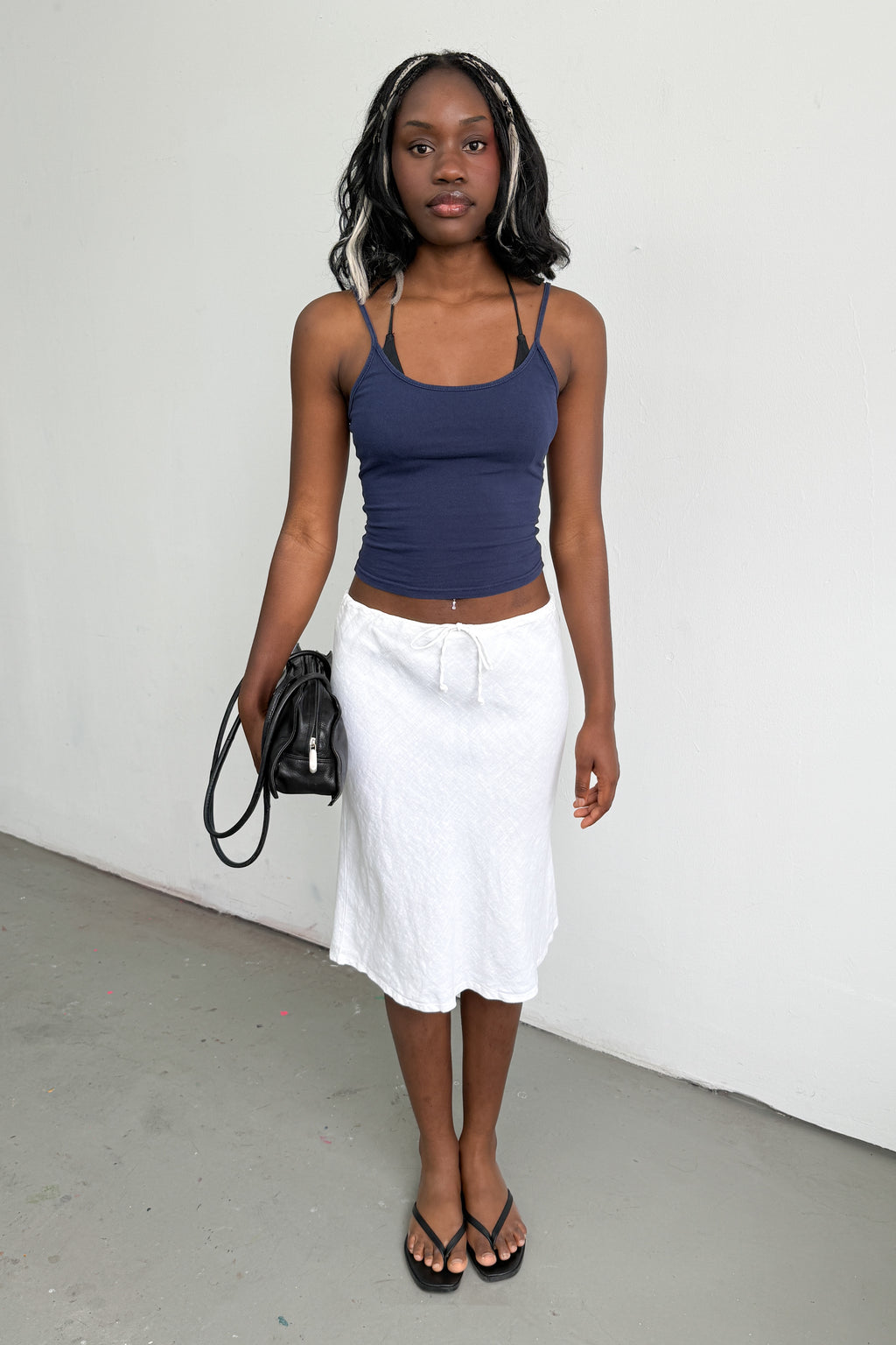 White Midi Skirt With String