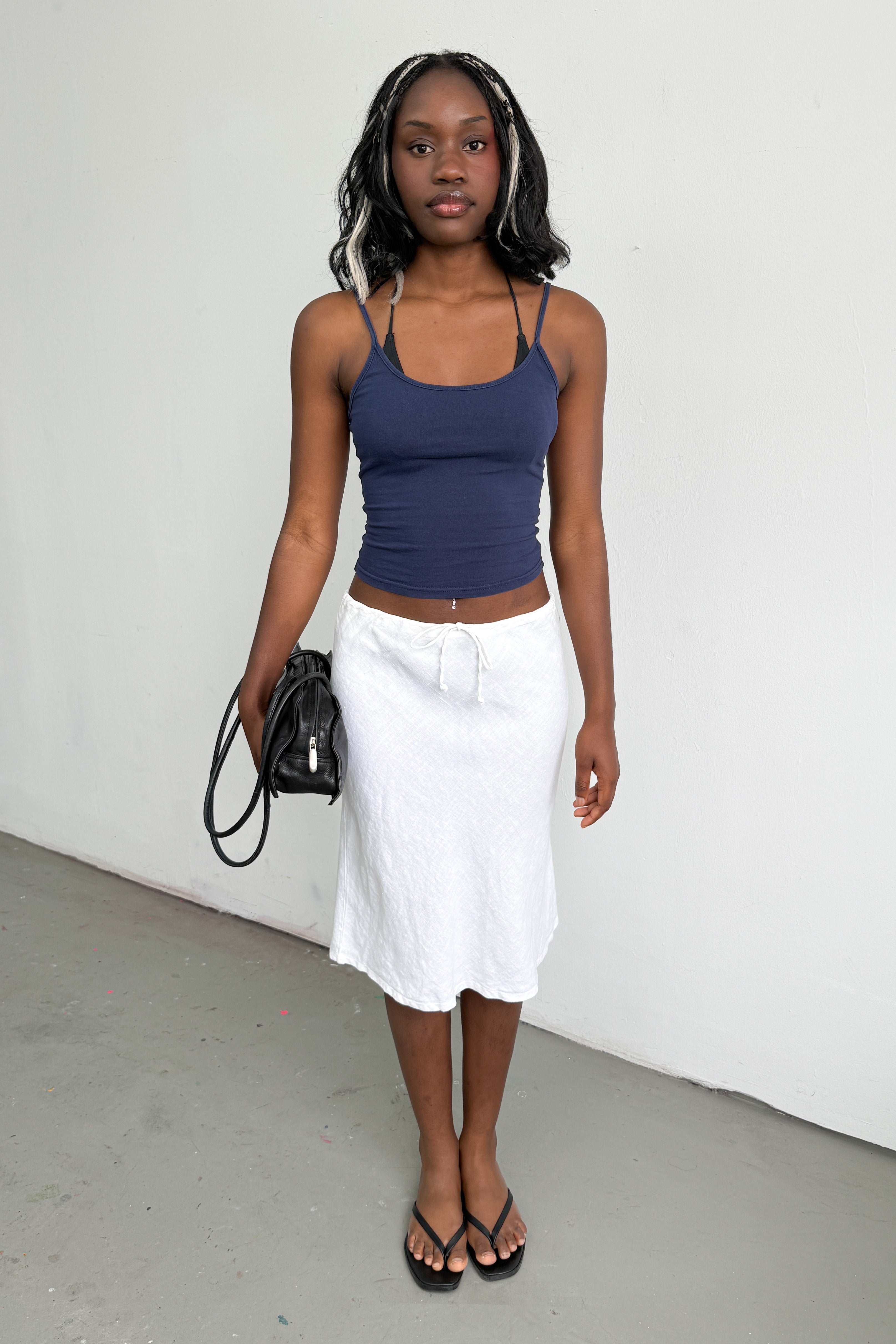 White Midi Skirt With String