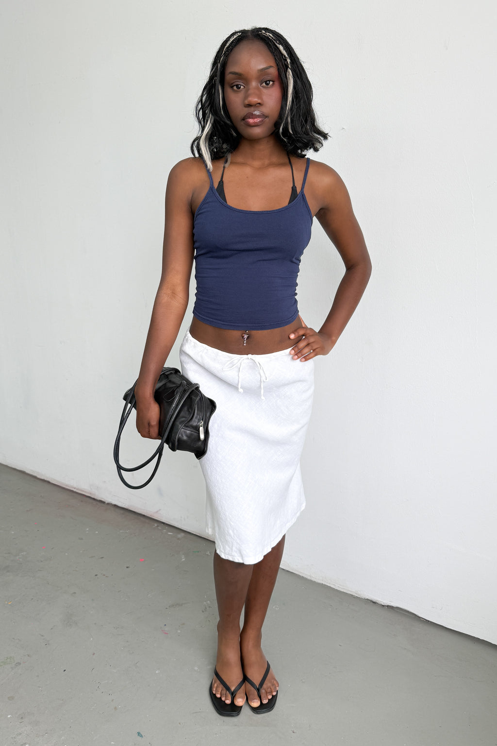 White Midi Skirt With String