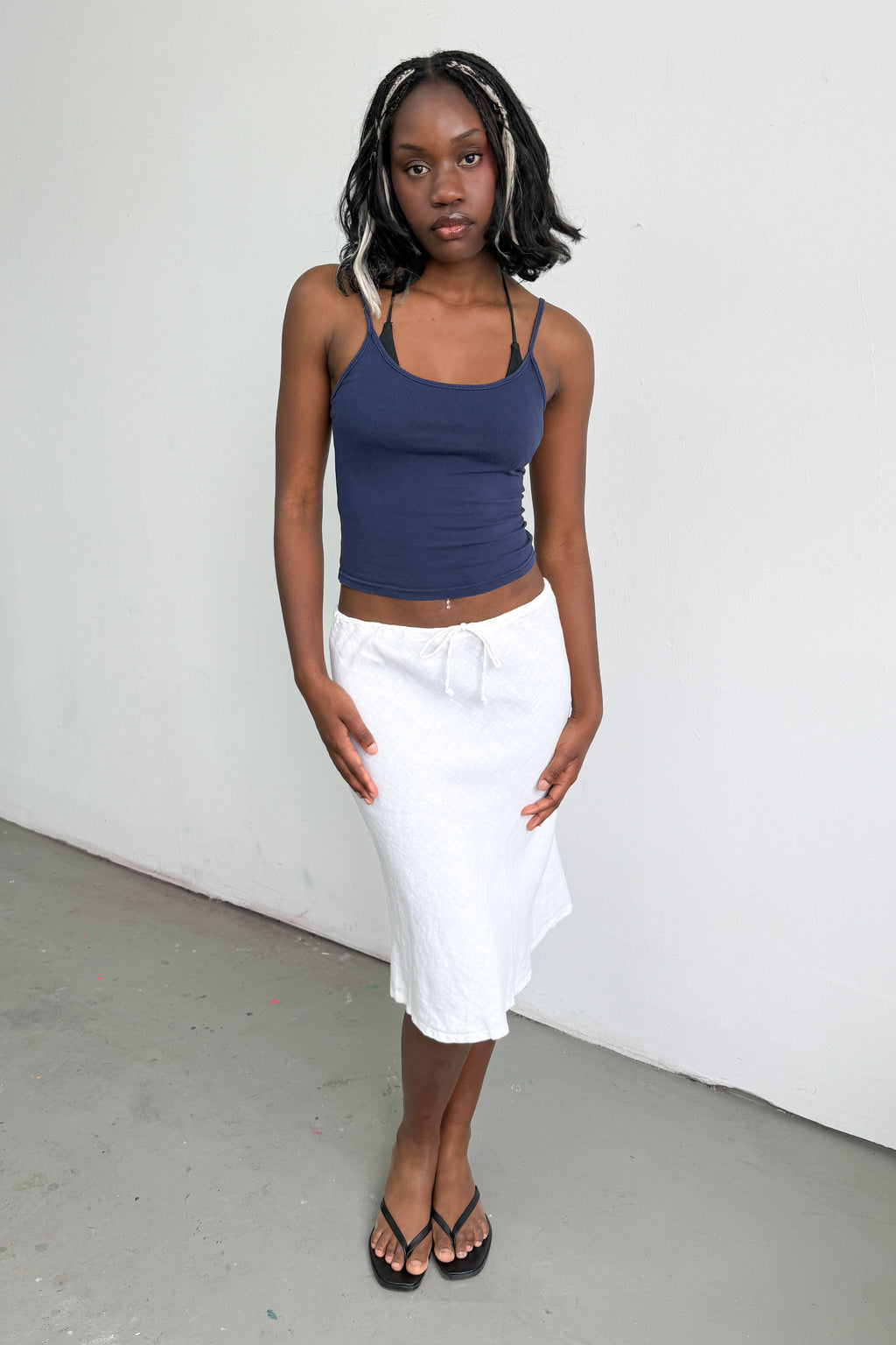 White Midi Skirt With String