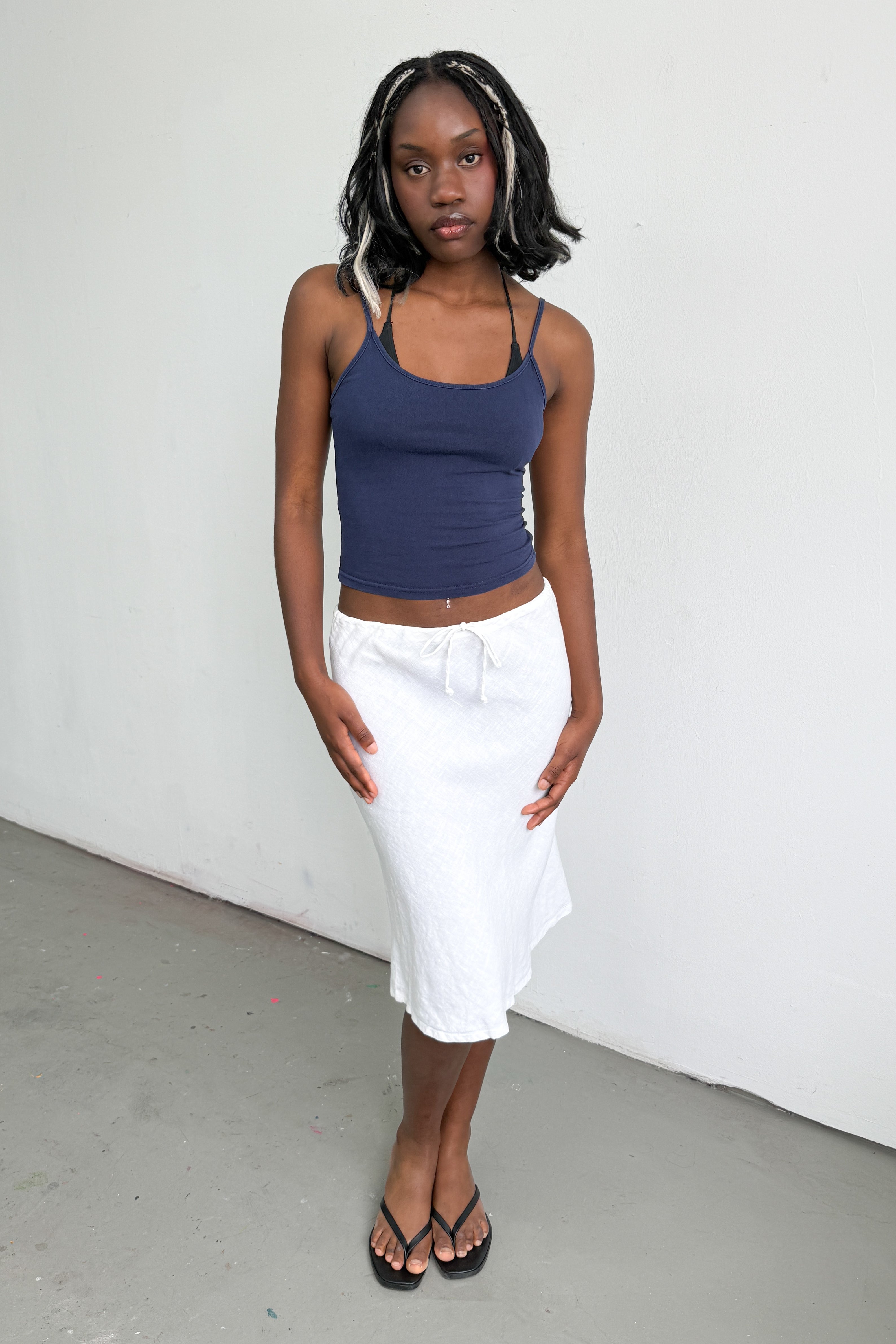 White Midi Skirt With String