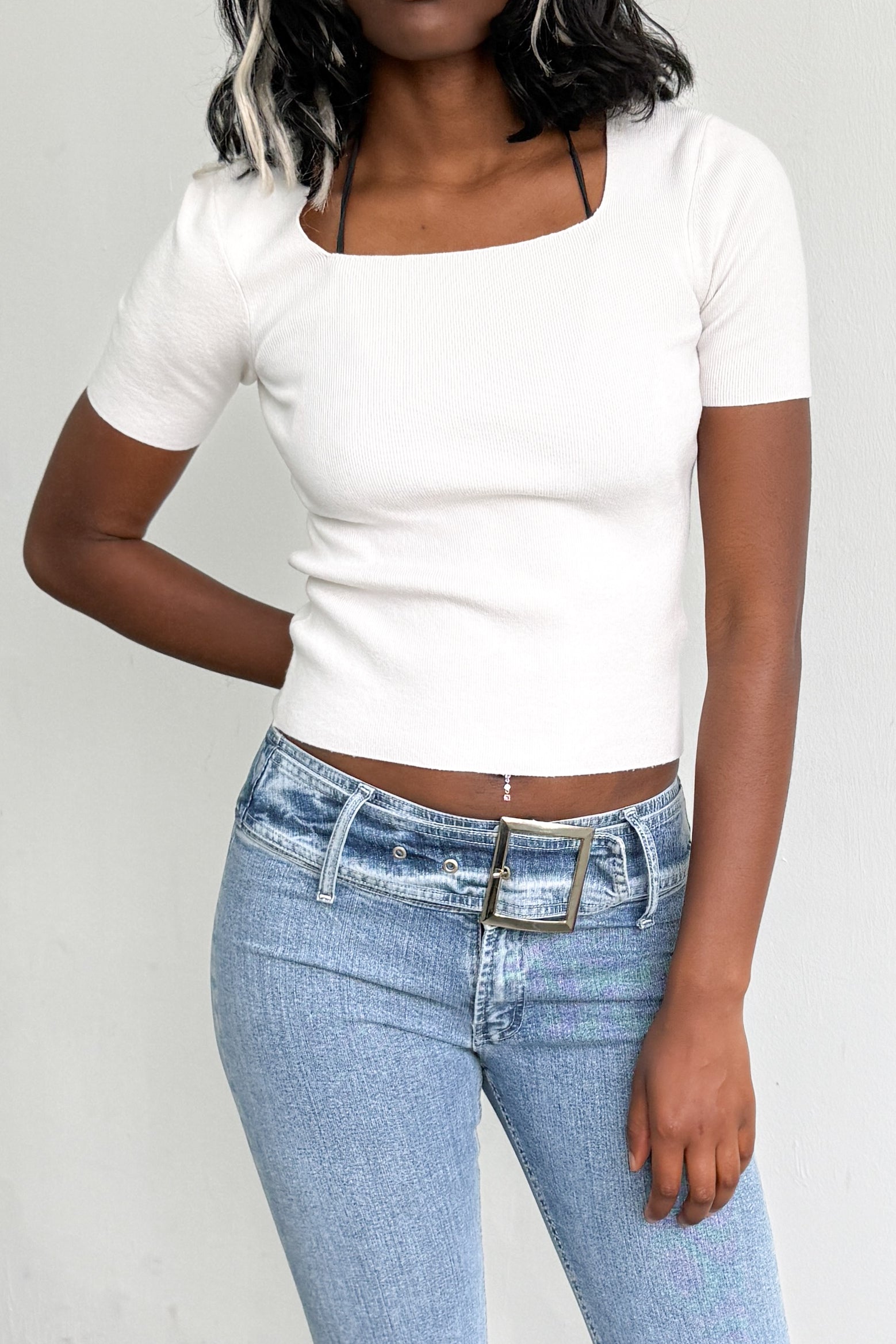 White Tee Ribbed Light Knit/Jersey