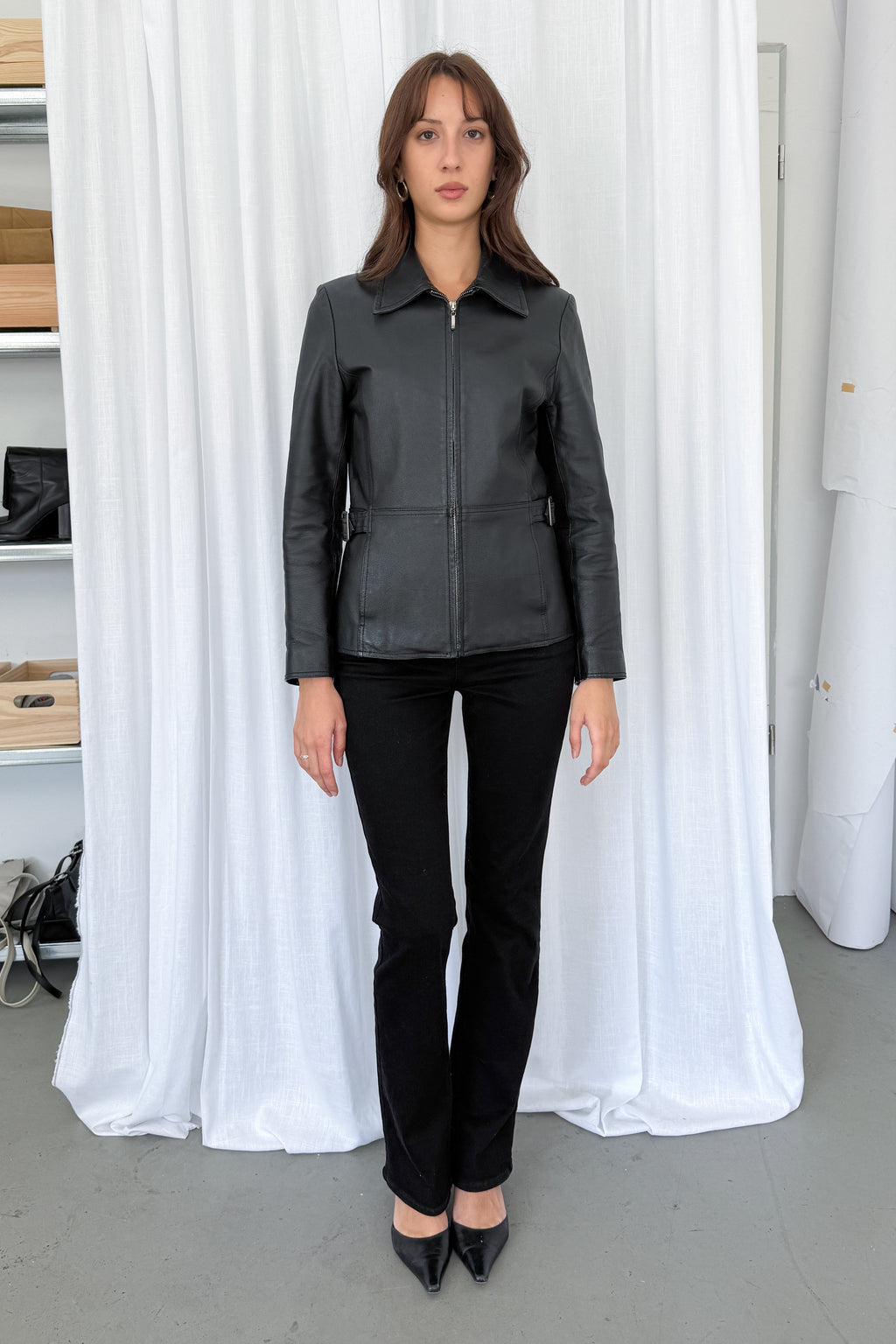 Black Leather Jacket Tailored - Size S