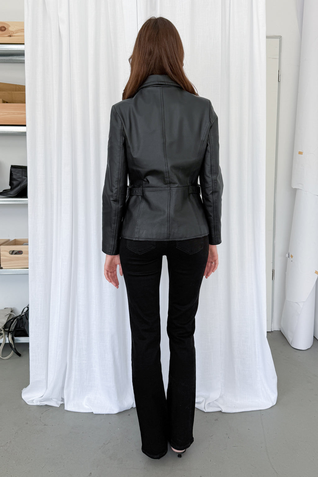 Black Leather Jacket Tailored - Size S
