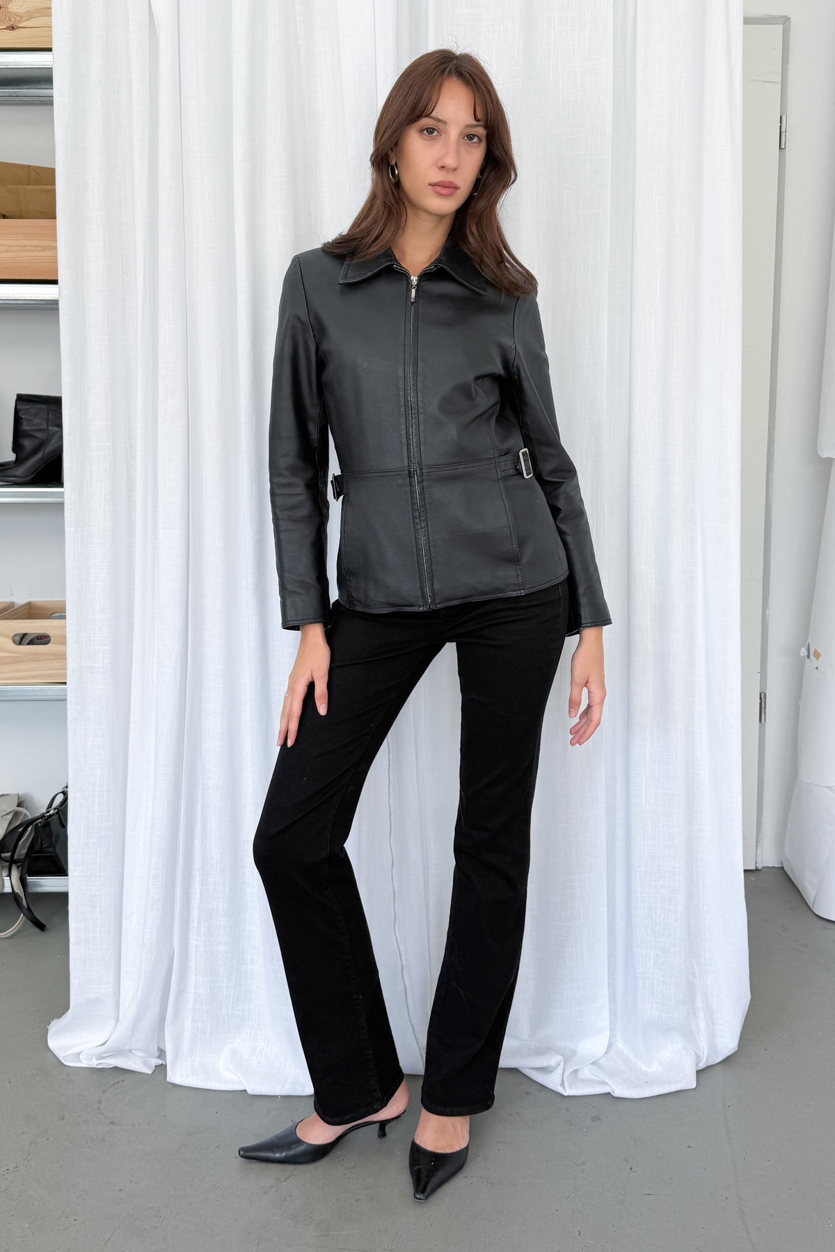 Black Leather Jacket Tailored - Size S