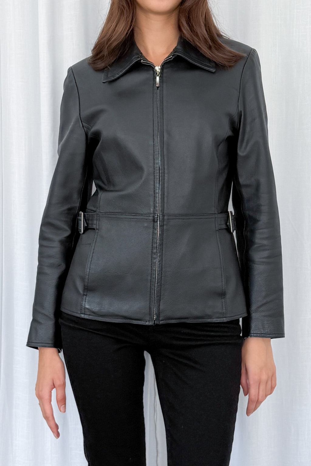 Black Leather Jacket Tailored - Size S