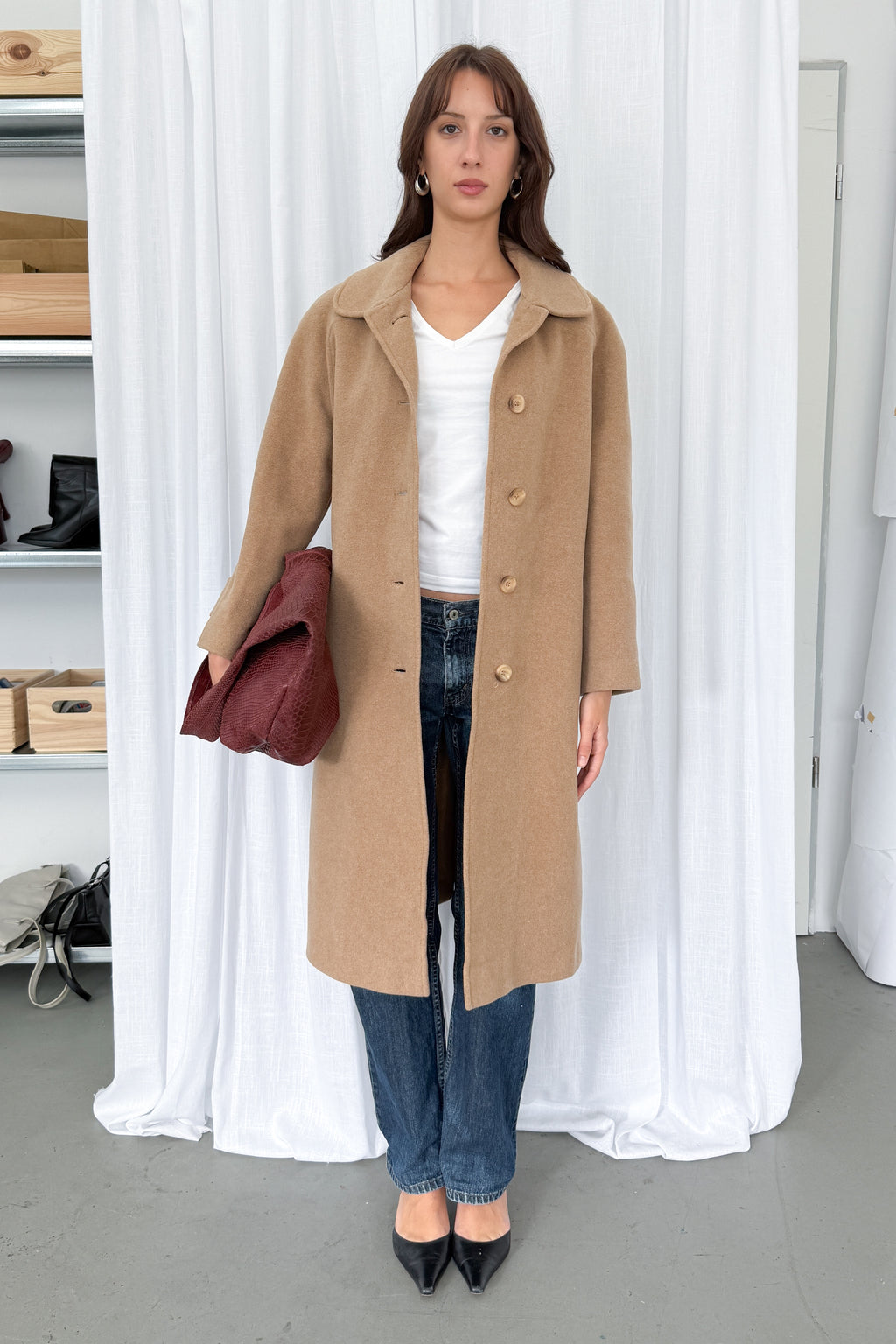 Camel Coat Cashmere Wool Made in England 2 - Size L
