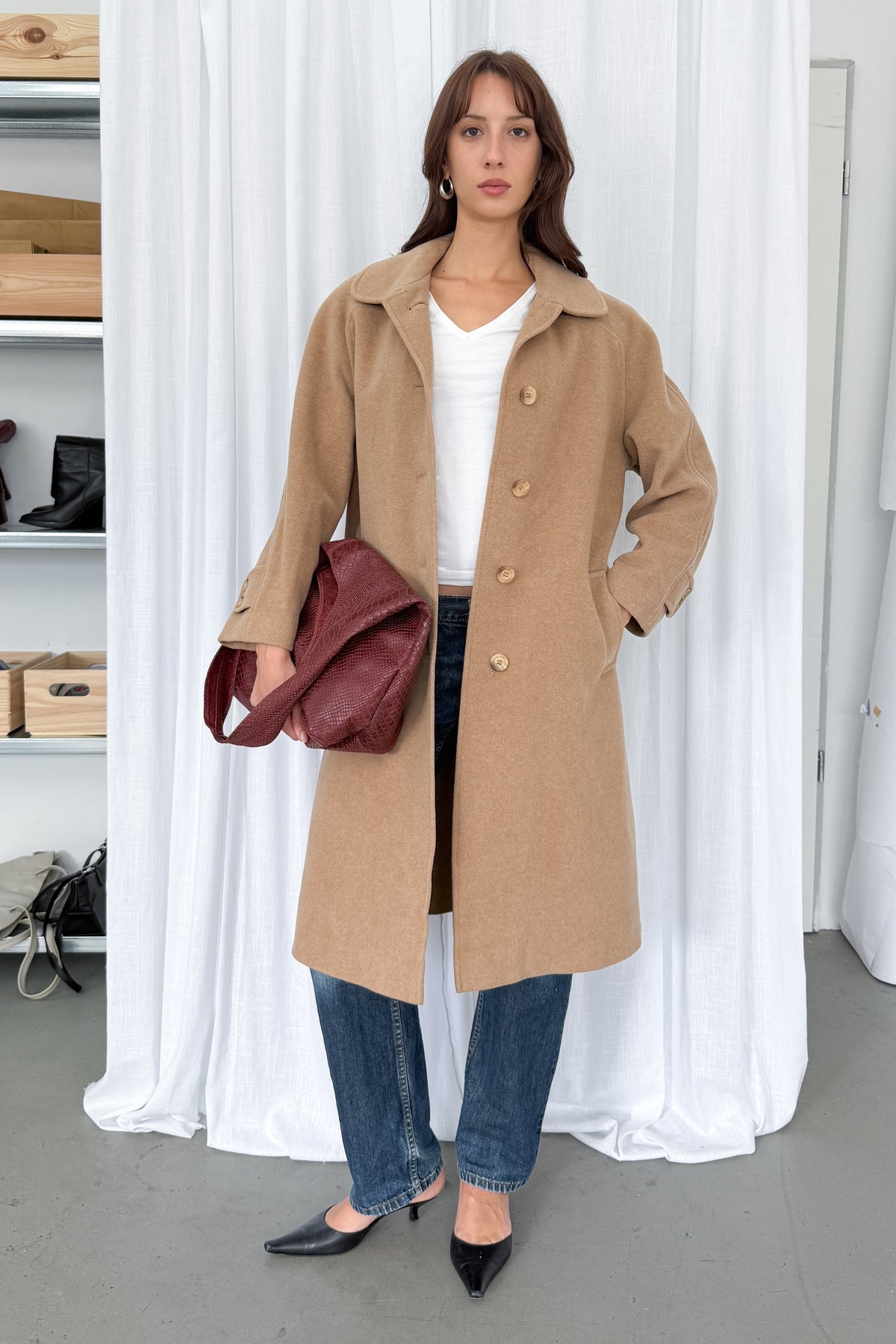 Camel Coat Cashmere Wool Made in England 2 - Size L