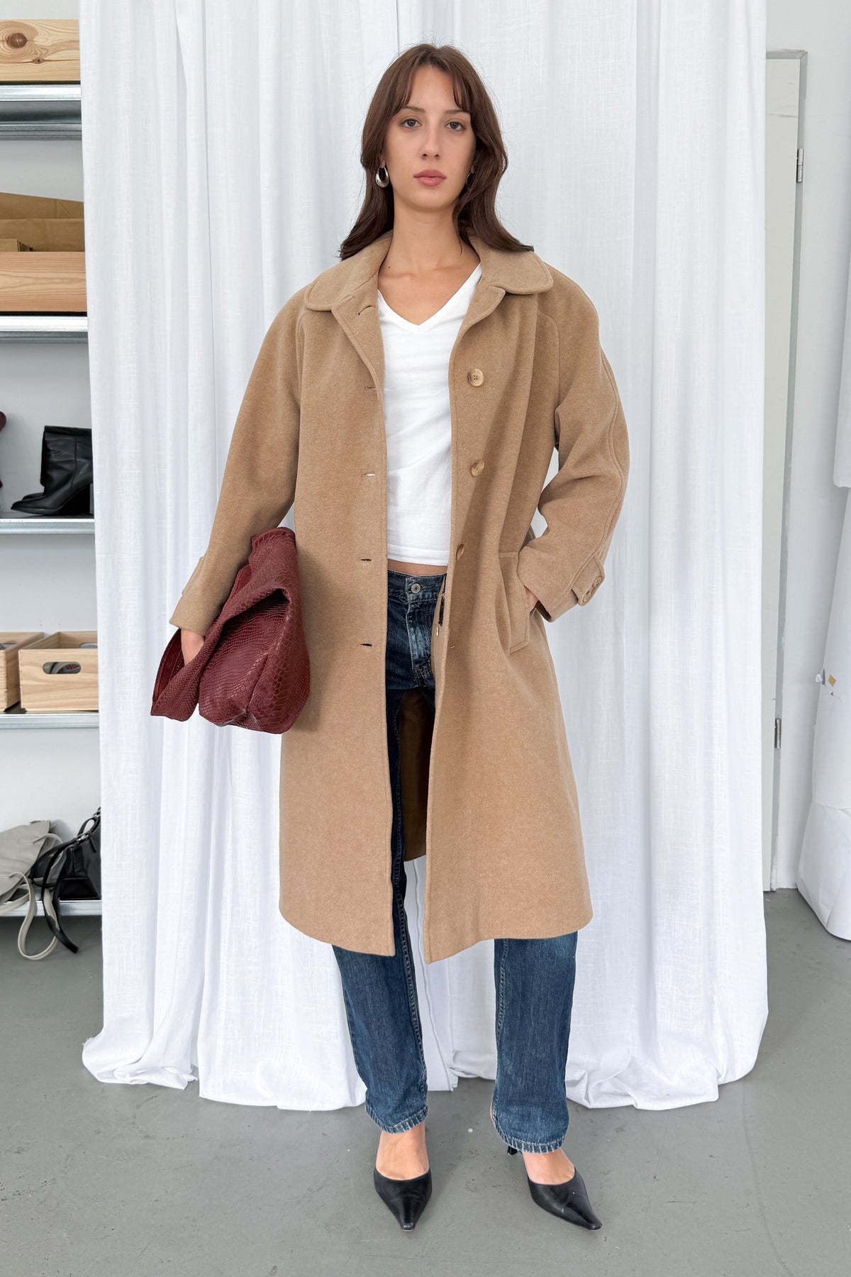 Camel Coat Cashmere Wool Made in England 2 - Size L