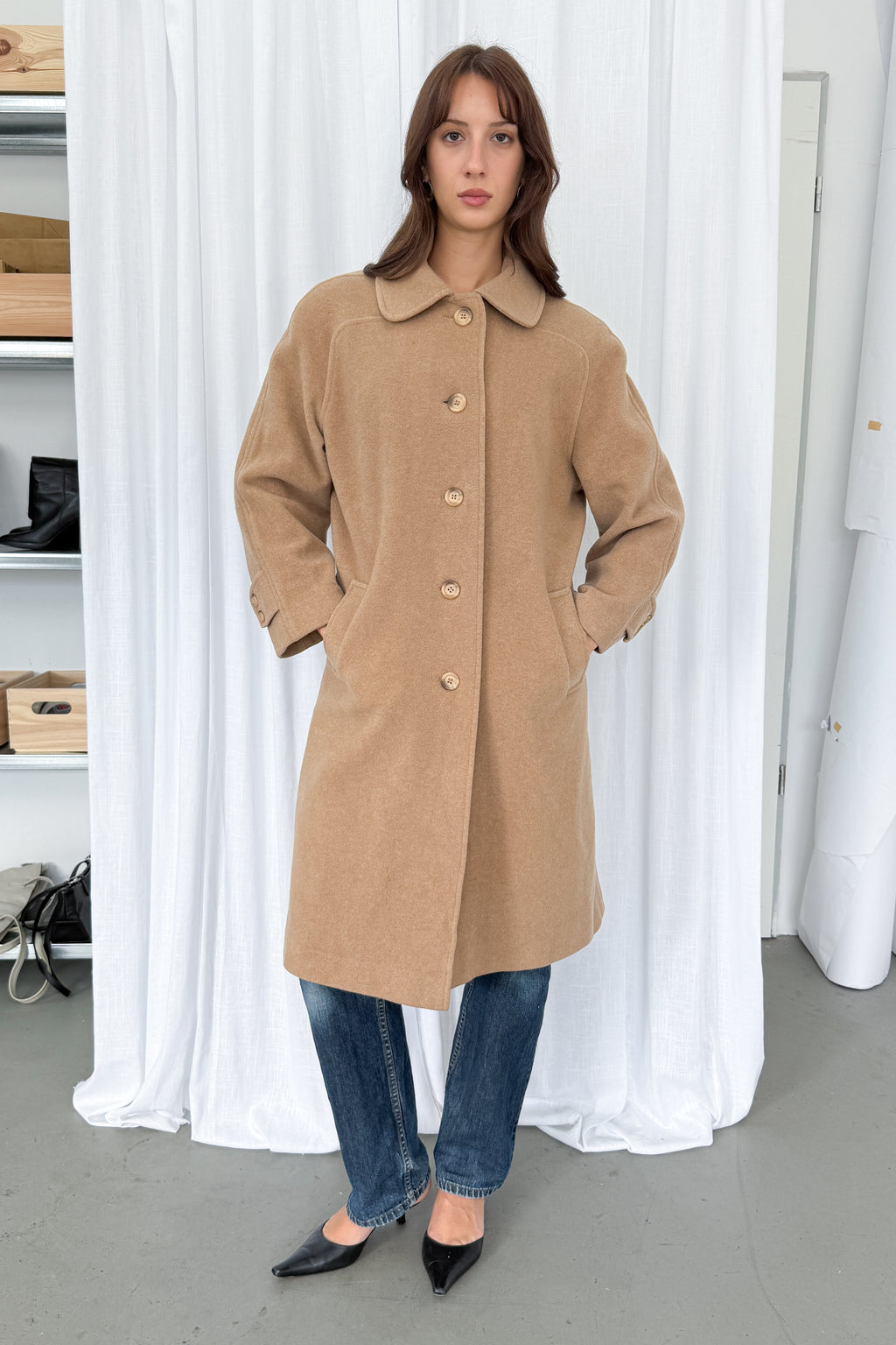Camel Coat Cashmere Wool Made in England 2 - Size L