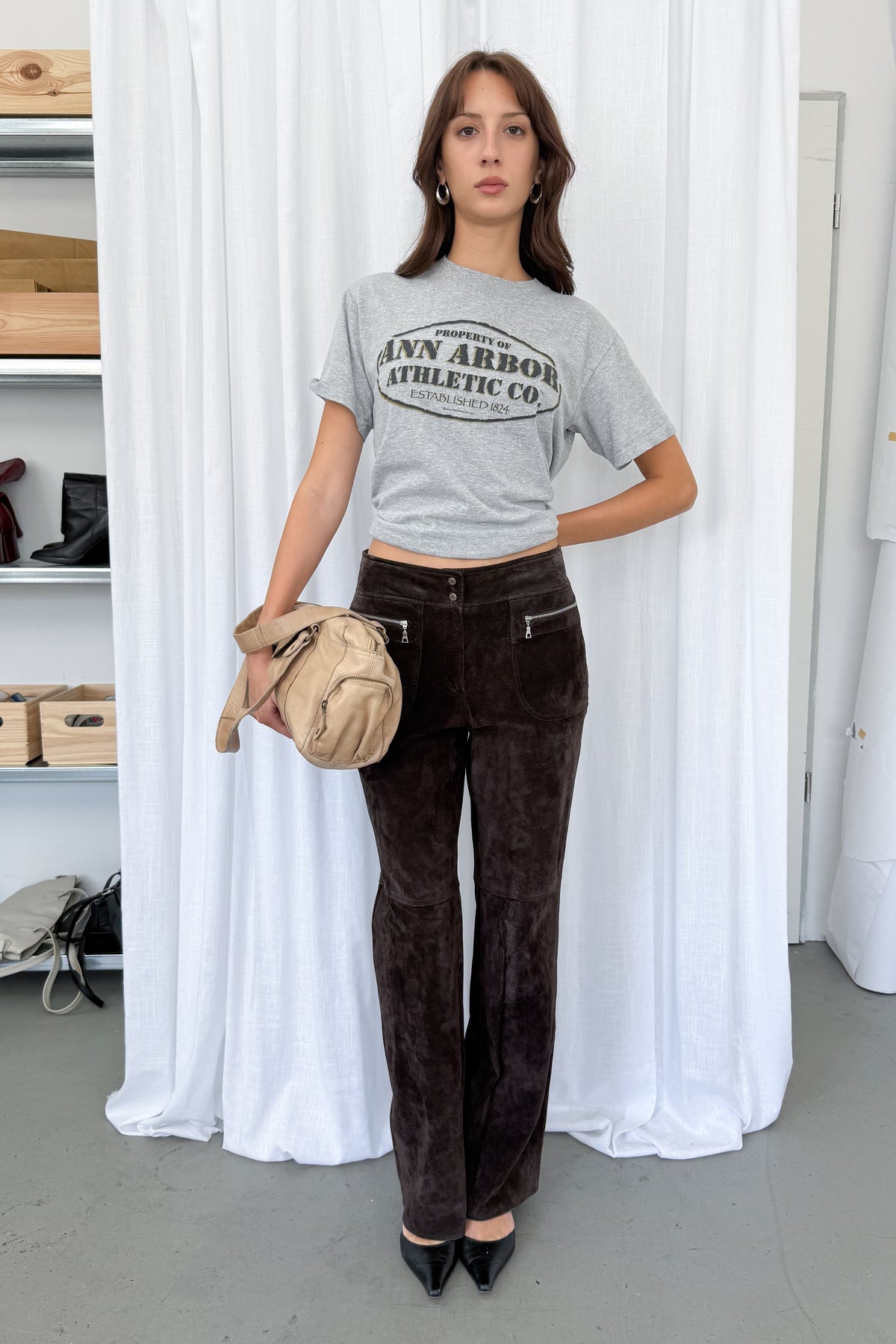 Brown Suede Leather Trousers 2 - Size L