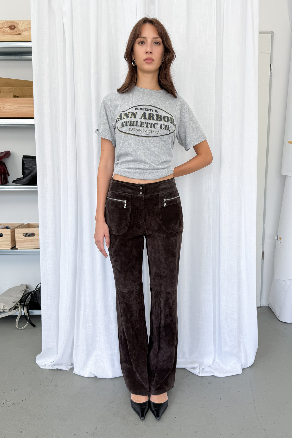 Brown Suede Leather Trousers 2 - Size L